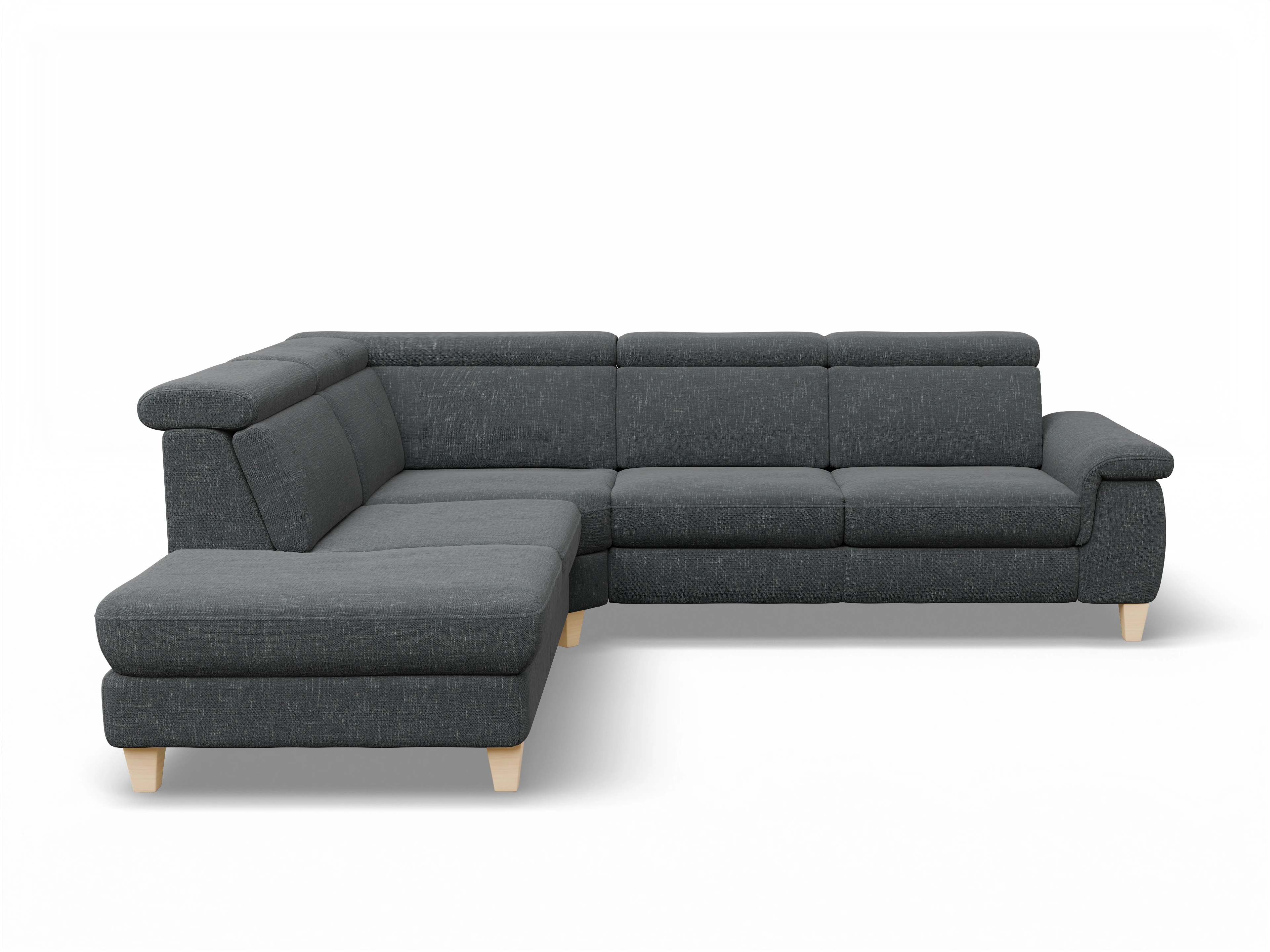 Ansicht des Produktes München Ecksofa links Abschluss offen in Stoff Grau