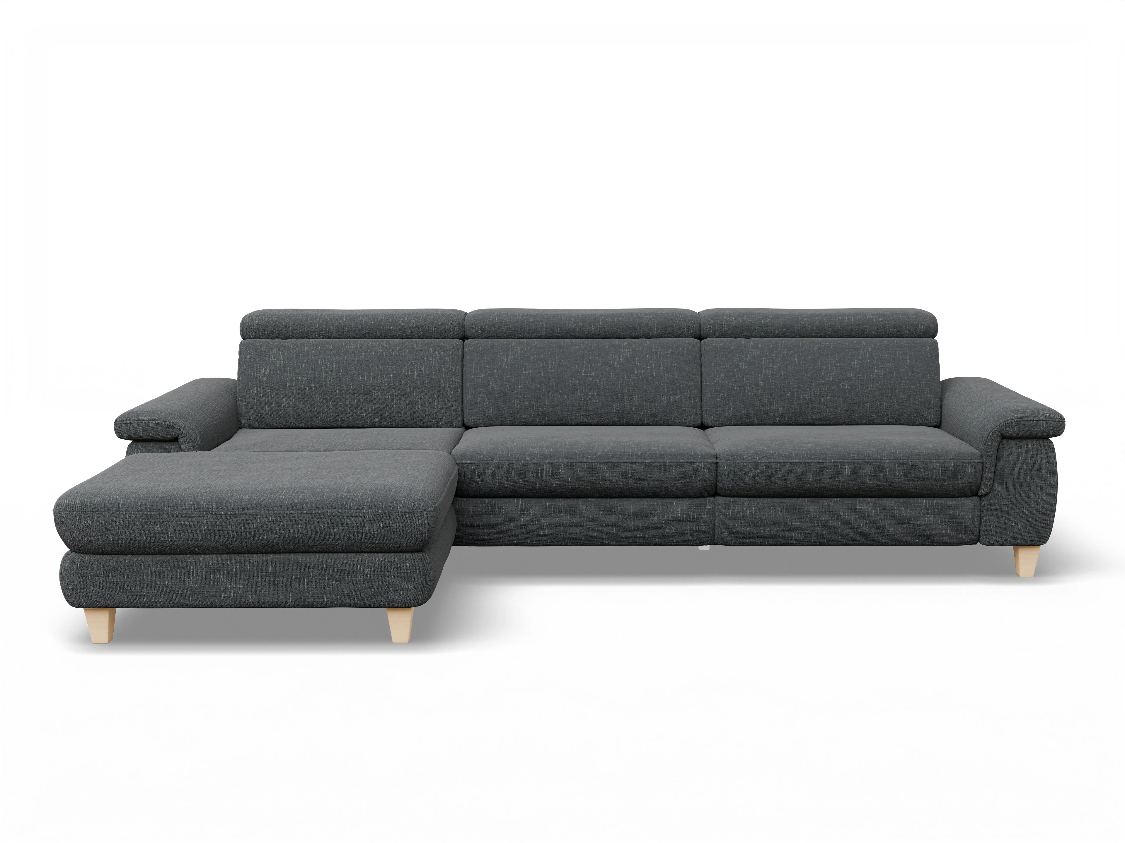 Ansicht des Produktes München Ecksofa links Abschluss offen in Stoff Grau
