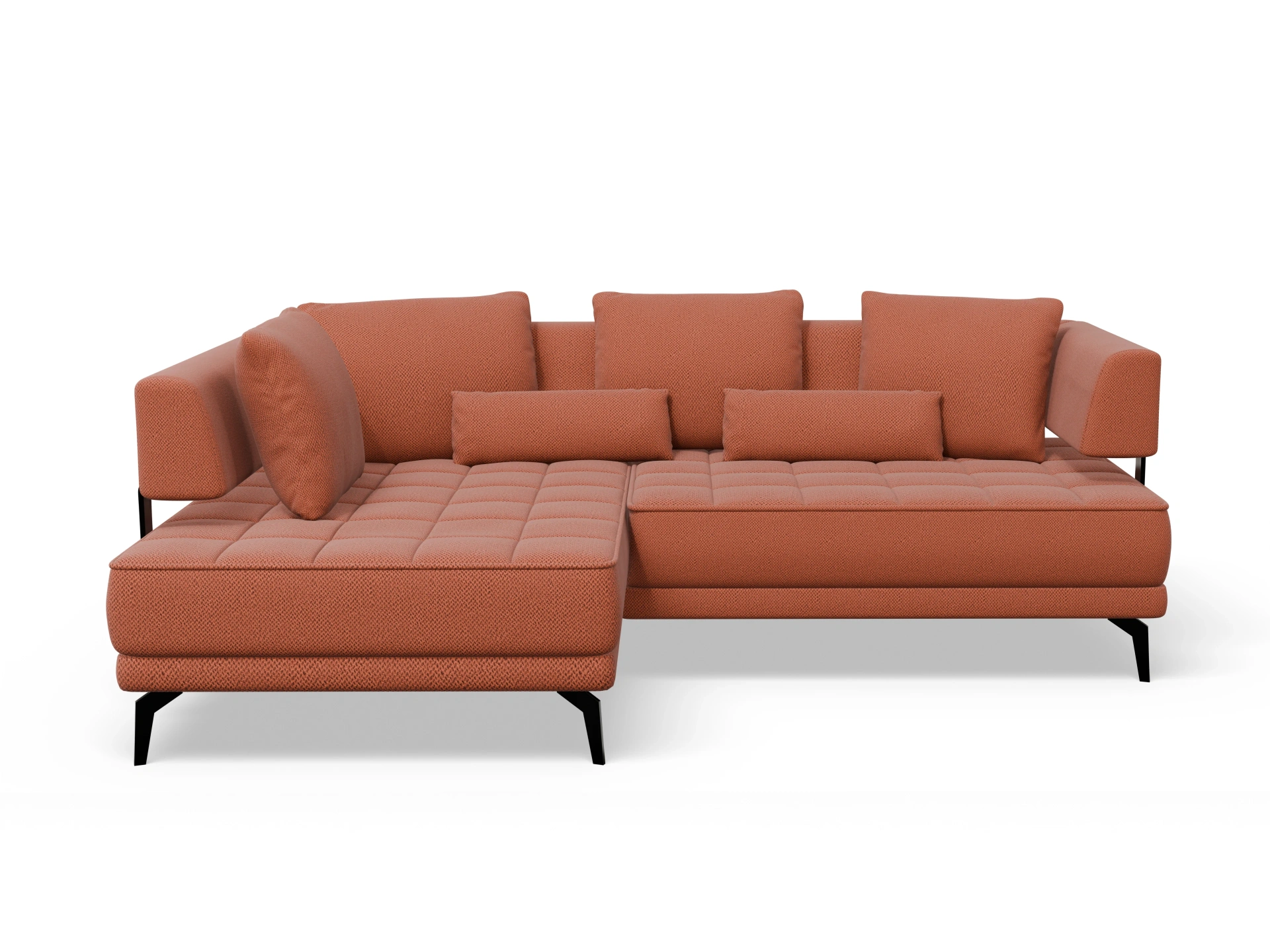 Ansicht des Produktes Genua Ecksofa links Abschluss offen in Stoff Orange