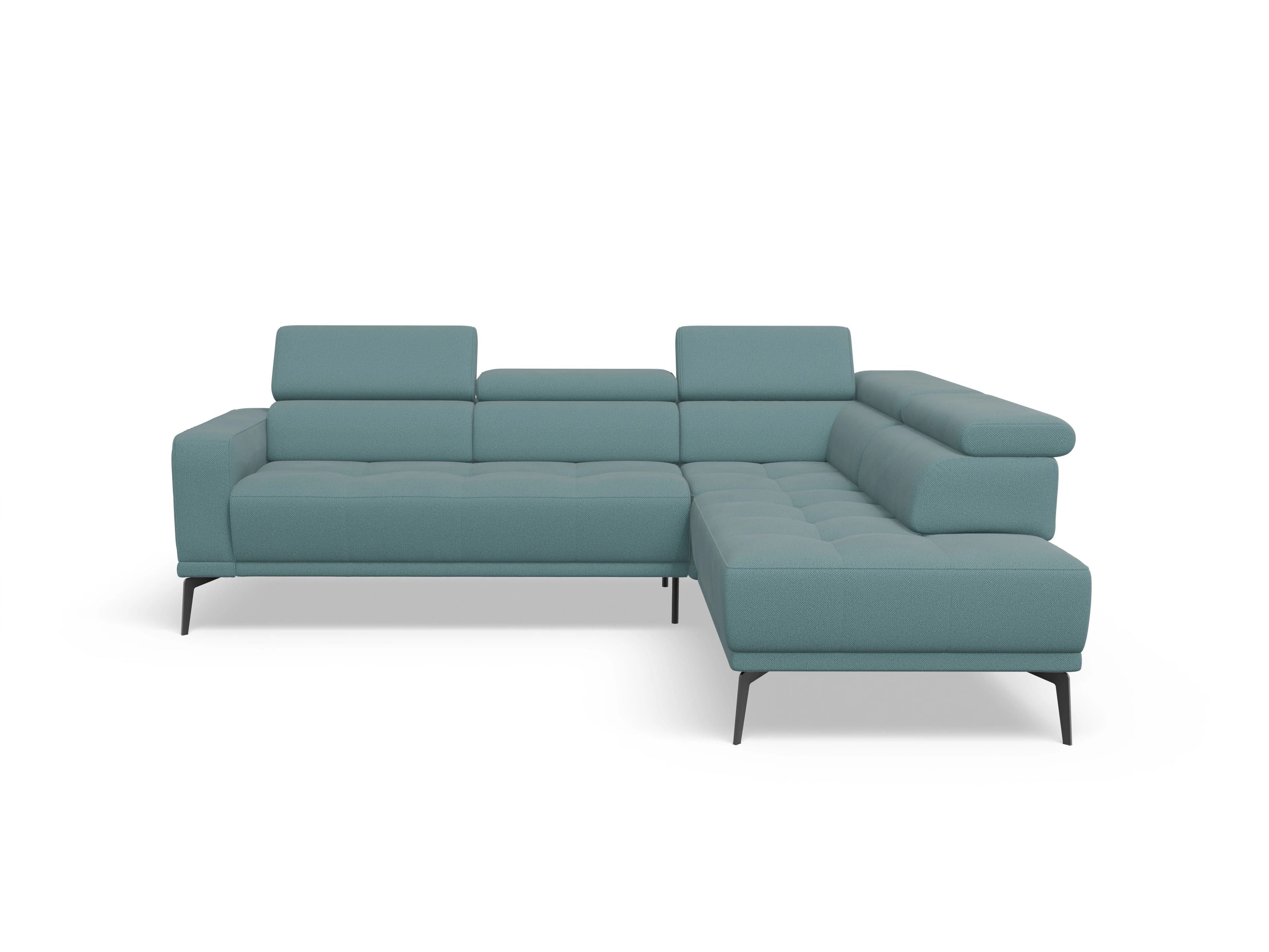 Marco Aho kl Medium R Ansicht des Produktes Marco Ecksofa rechts Abschluss offen in Stoff Blau