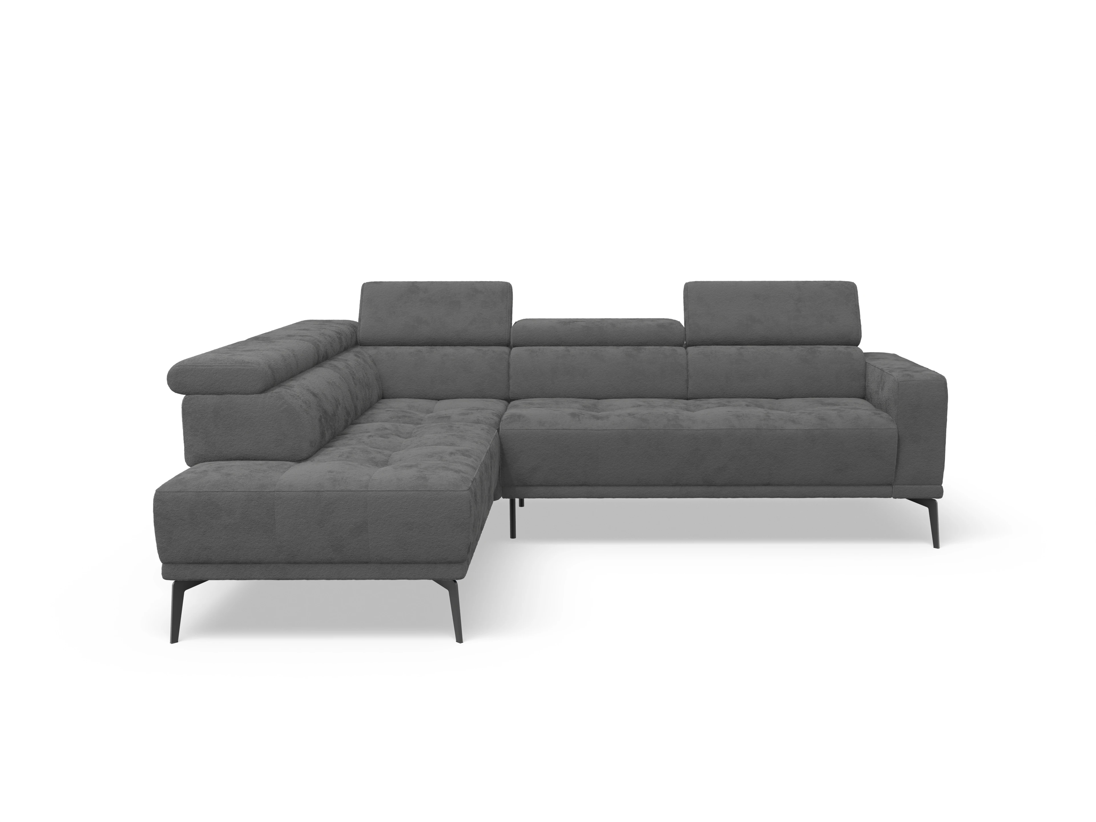 Marco Aho kl Medium L Ansicht des Produktes Marco Ecksofa links Abschluss offen in Stoff Grau