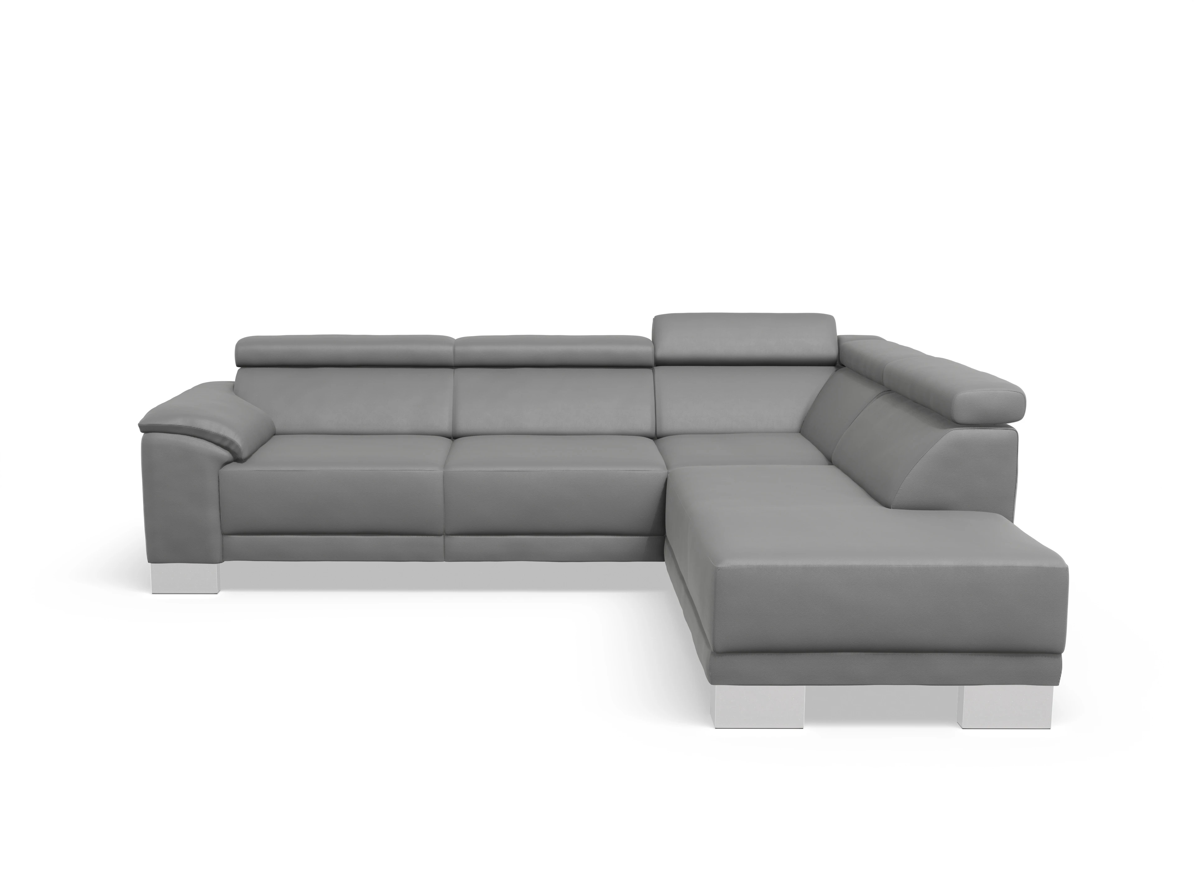 Antonio Ecksofa UM Medium Plus R Ansicht des Produktes Antonio Ecksofa rechts Abschluss offen in Leder Grau