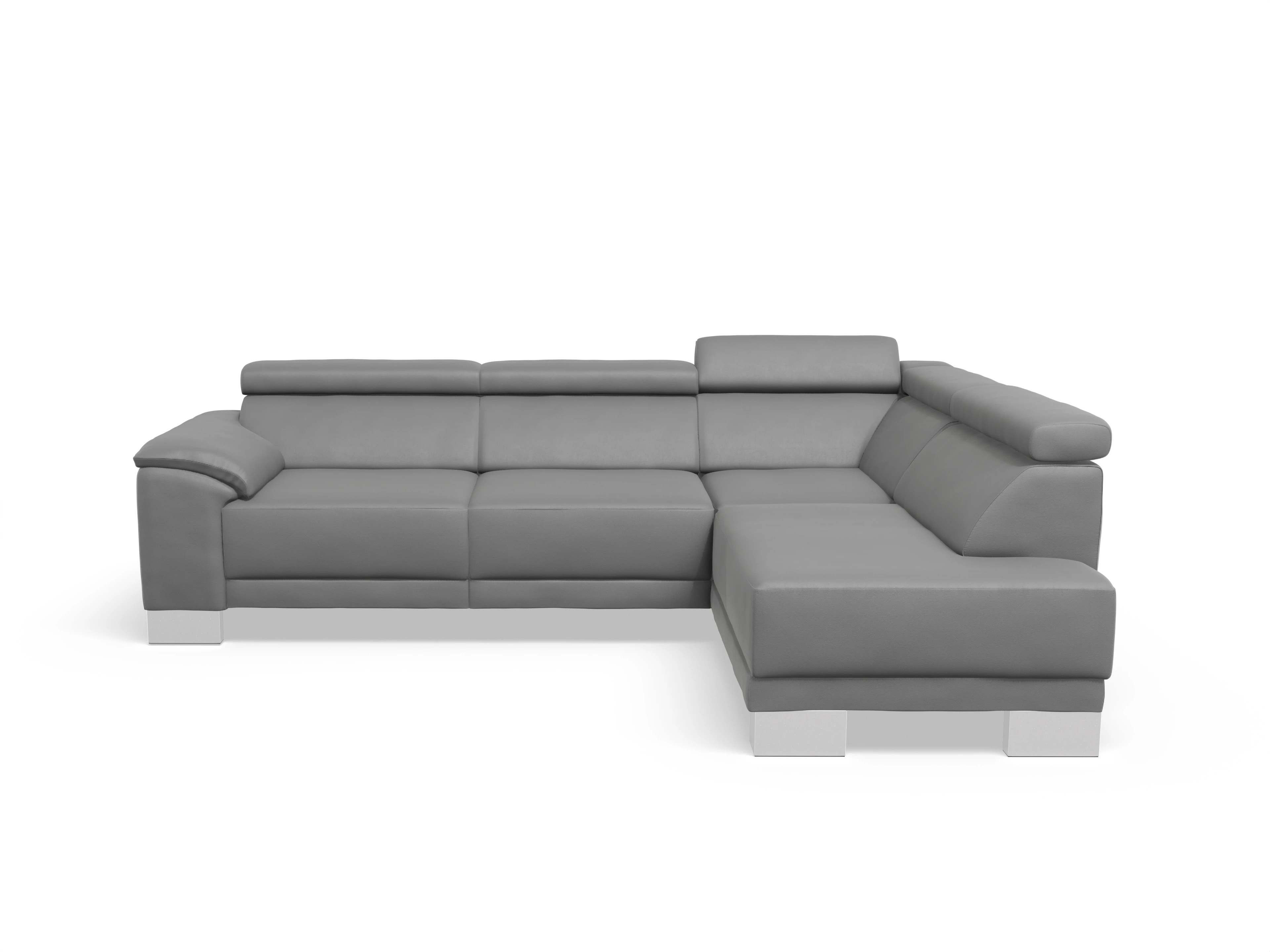 Antonio Ecksofa UM Medium R Ansicht des Produktes Antonio Ecksofa rechts Abschluss offen in Leder Grau