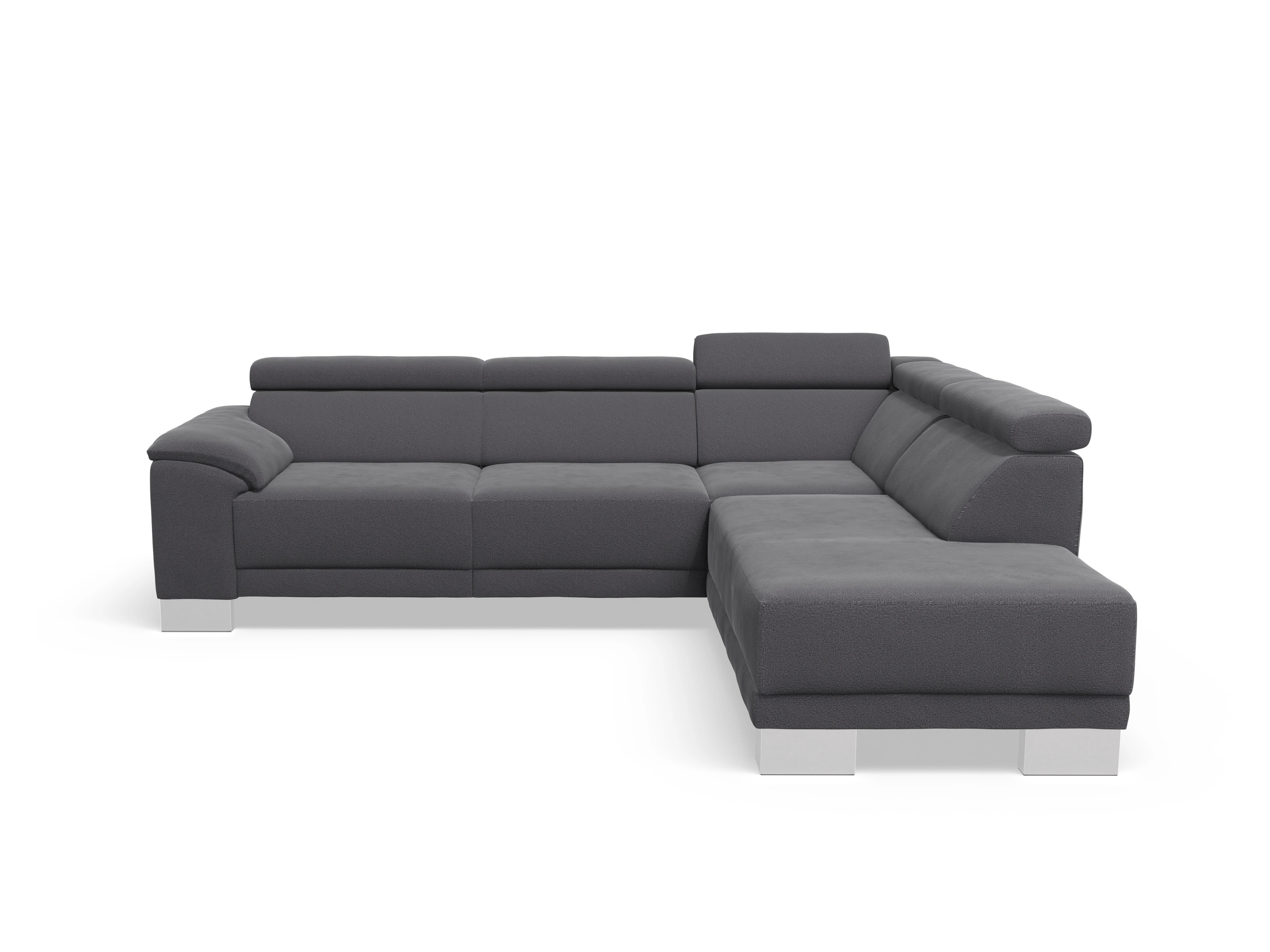 Antonio Ecksofa UM Medium Plus R Ansicht des Produktes Antonio Ecksofa rechts Abschluss offen in Stoff Grau