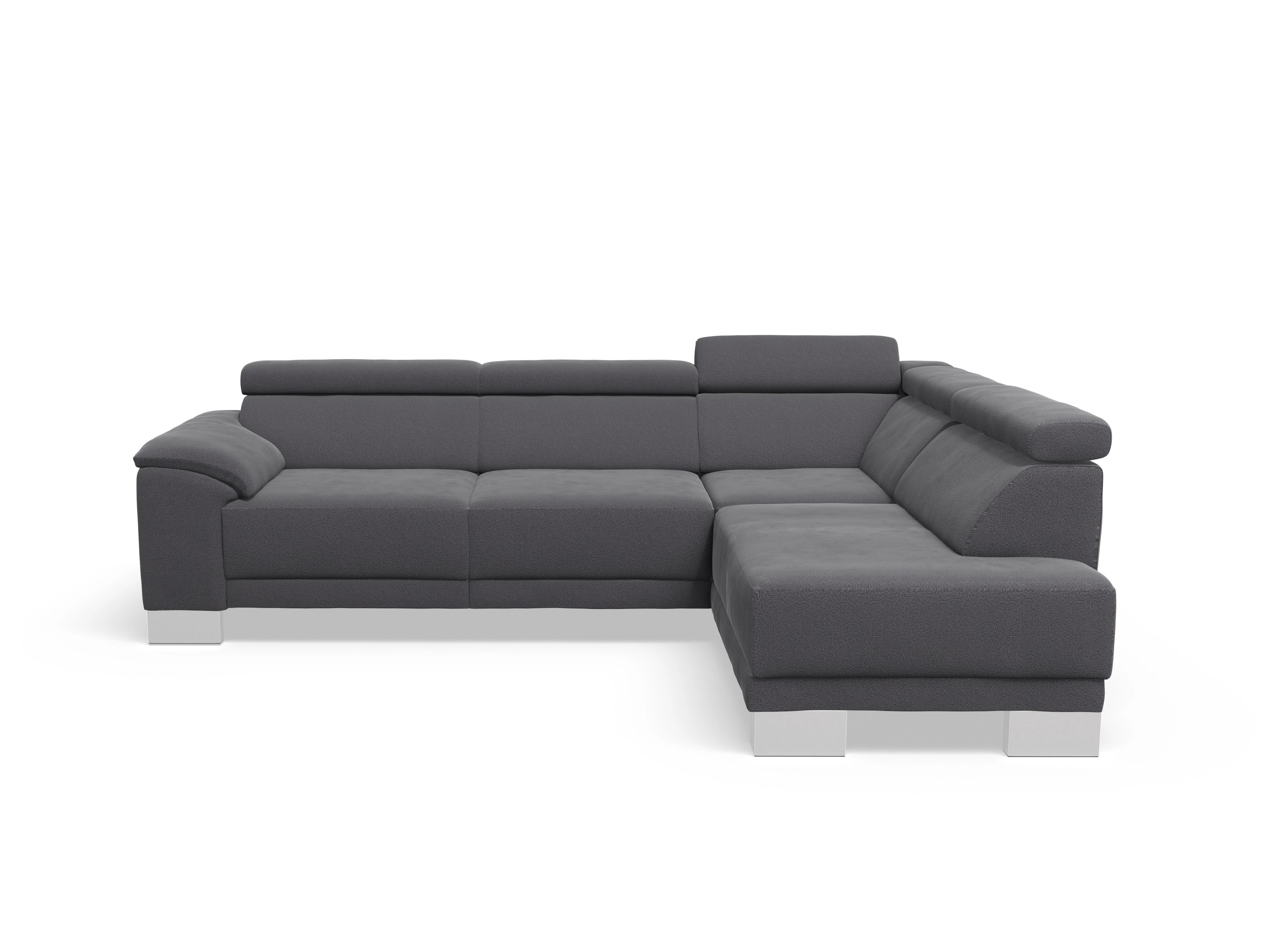 Antonio Ecksofa UM Medium R Ansicht des Produktes Antonio Ecksofa rechts Abschluss offen in Stoff Grau