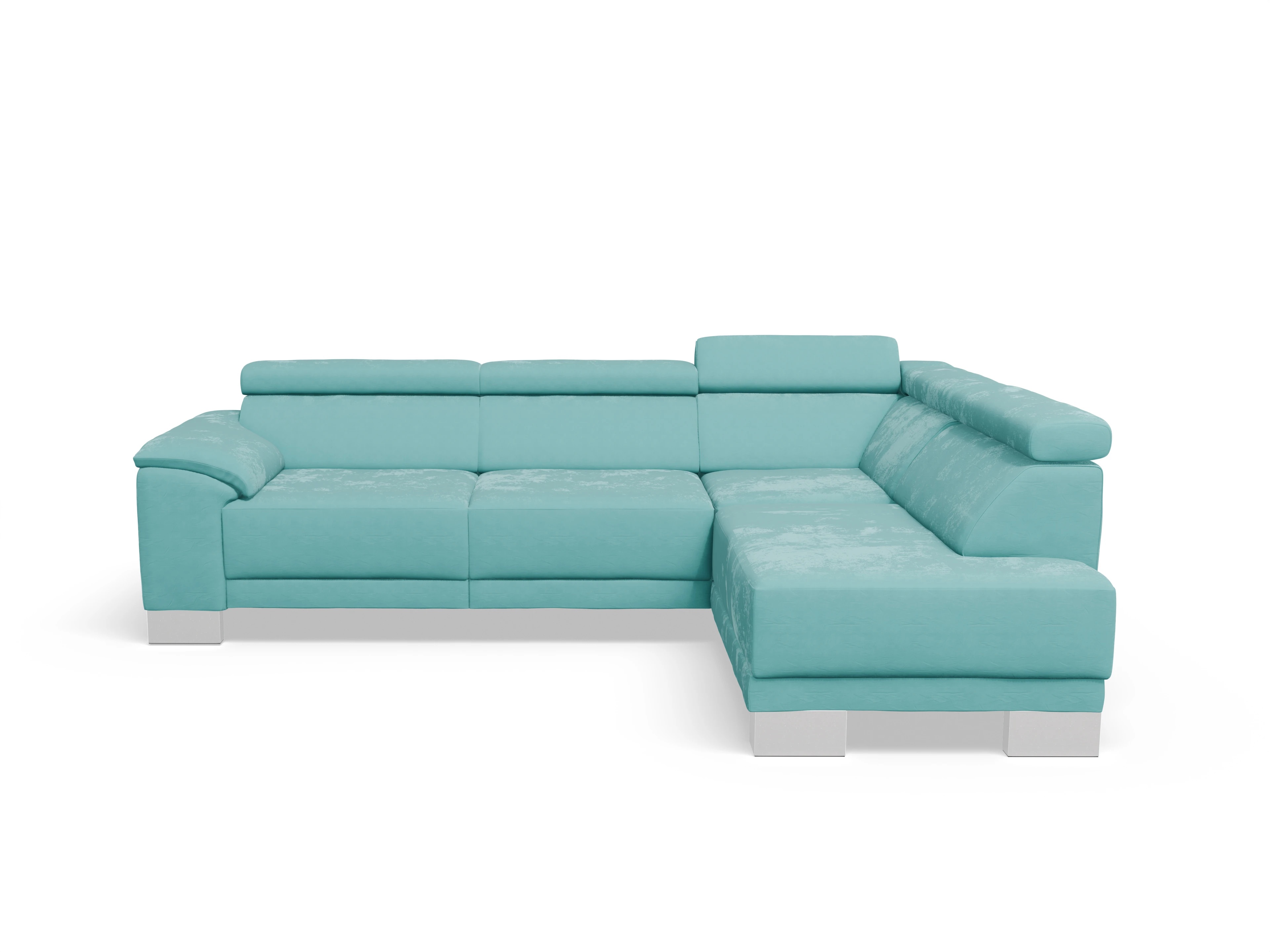 Antonio Ecksofa UM Medium R Ansicht des Produktes Antonio Ecksofa rechts Abschluss offen in Stoff Blau