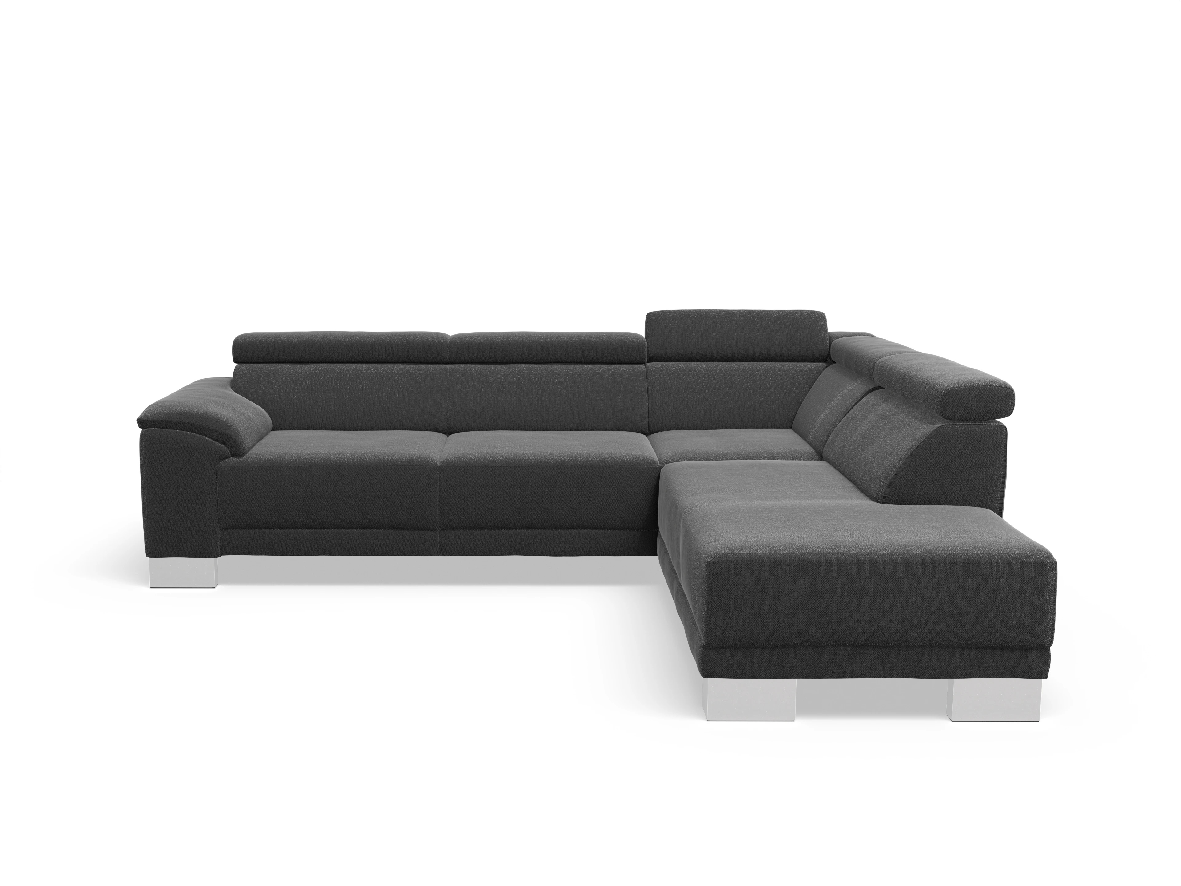 Antonio Ecksofa UM Medium Plus R Ansicht des Produktes Antonio Ecksofa rechts Abschluss offen in Stoff Schwarz
