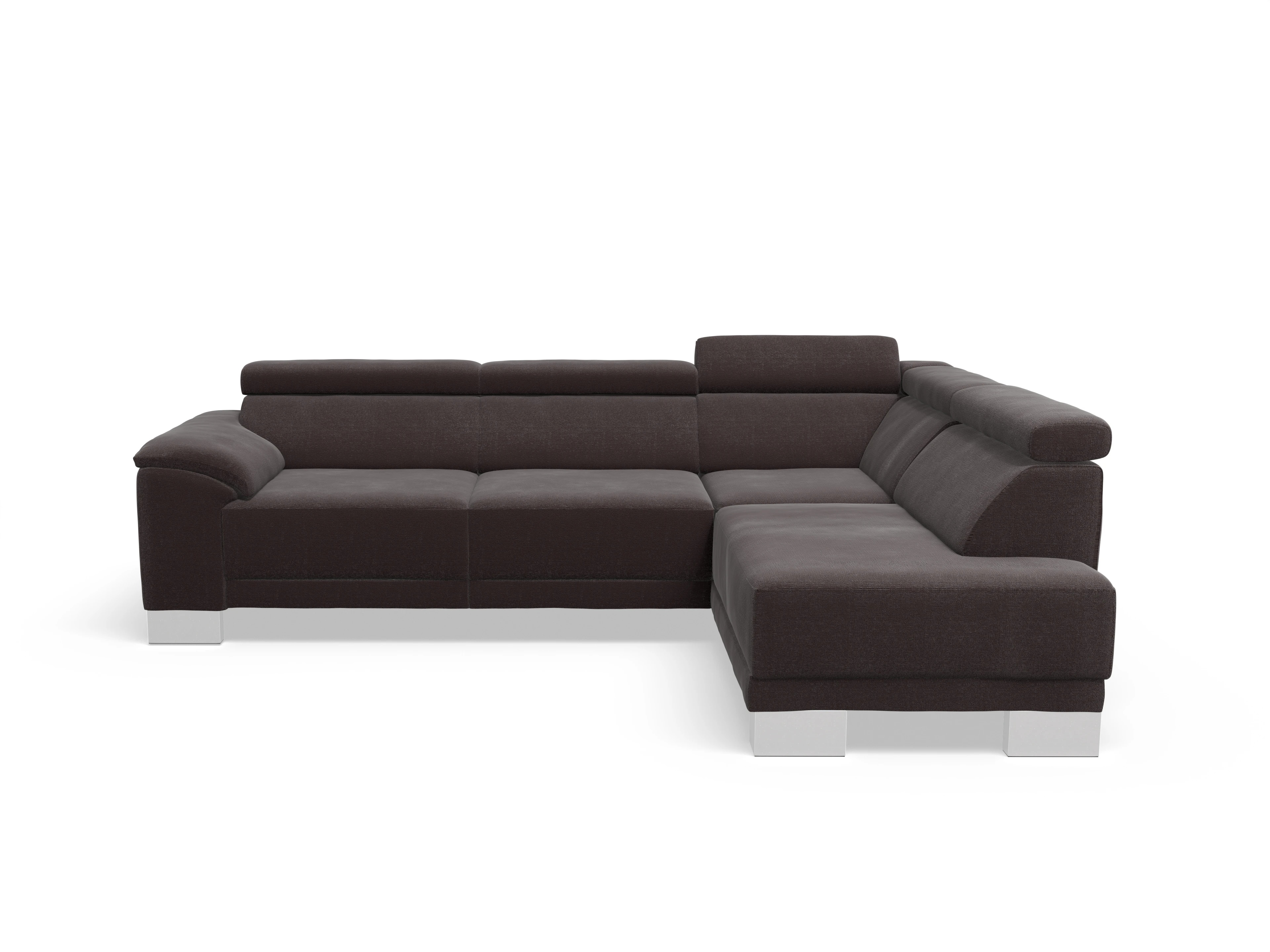 Antonio Ecksofa UM Medium R Ansicht des Produktes Antonio Ecksofa rechts Abschluss offen in Stoff Braun