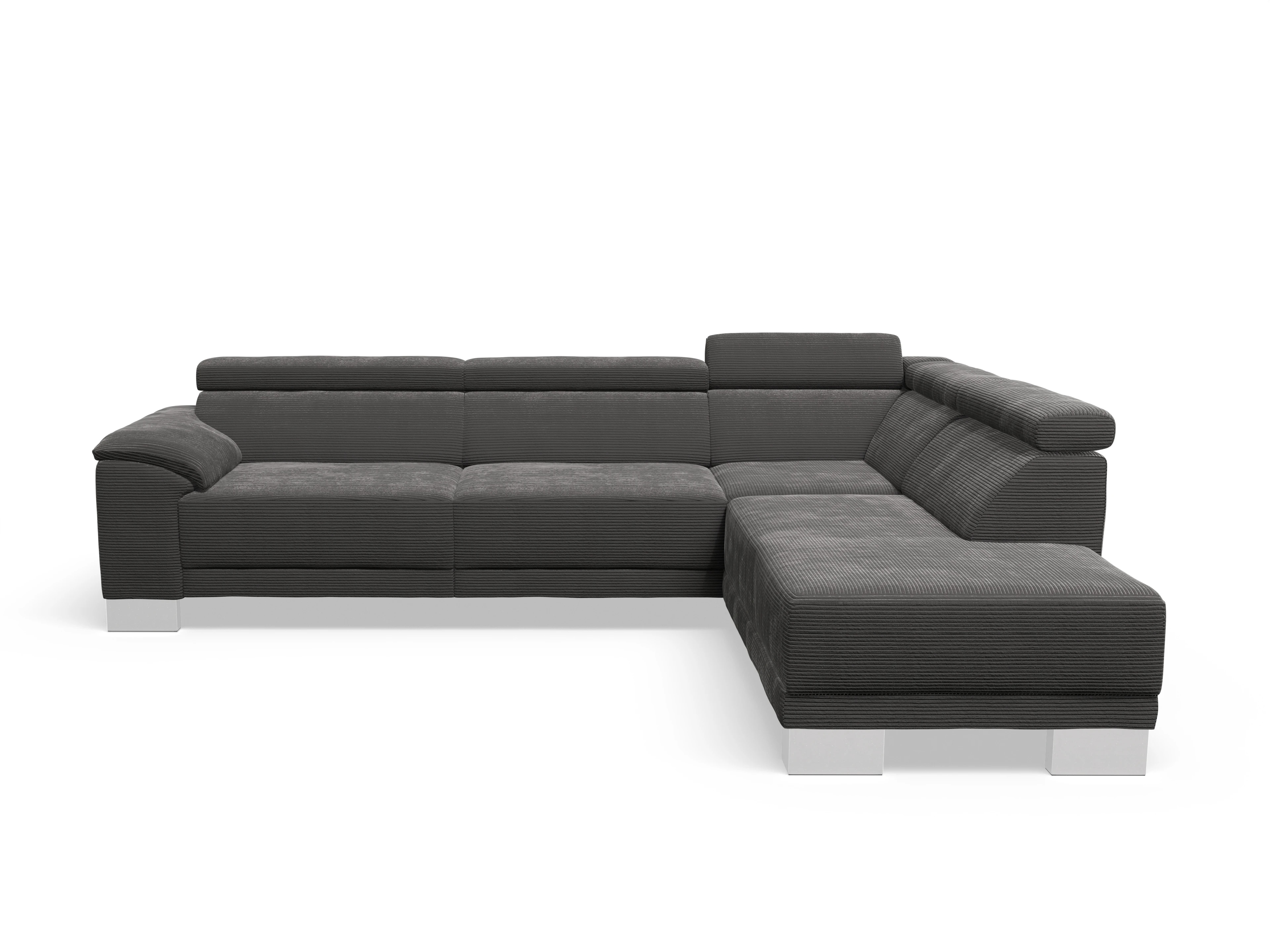 Antonio Ecksofa UM Large Plus R Ansicht des Produktes Antonio Ecksofa rechts Abschluss offen in Stoff Grau