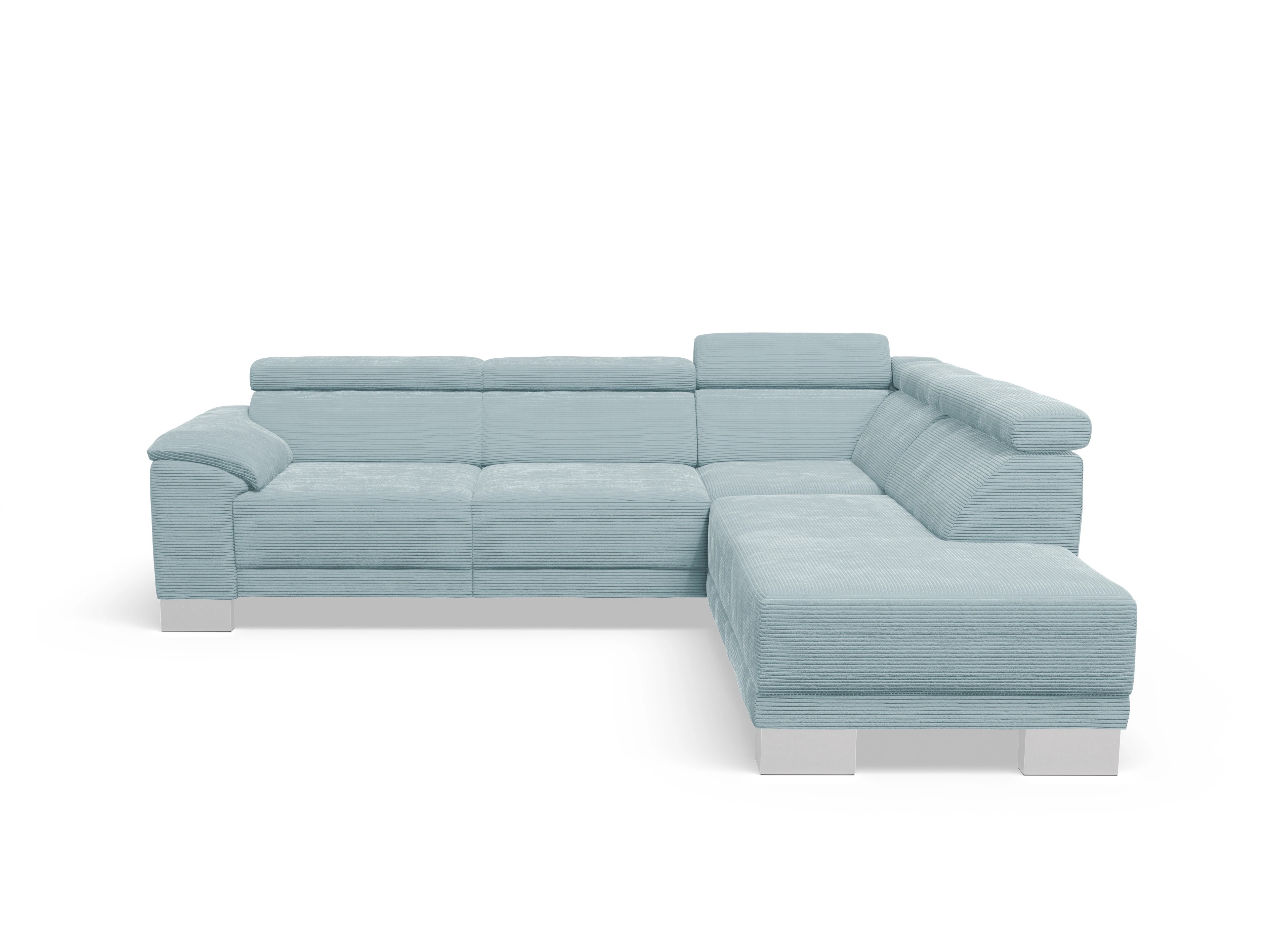 Antonio Ecksofa UM Medium Plus R Ansicht des Produktes Antonio Ecksofa rechts Abschluss offen in Stoff Blau
