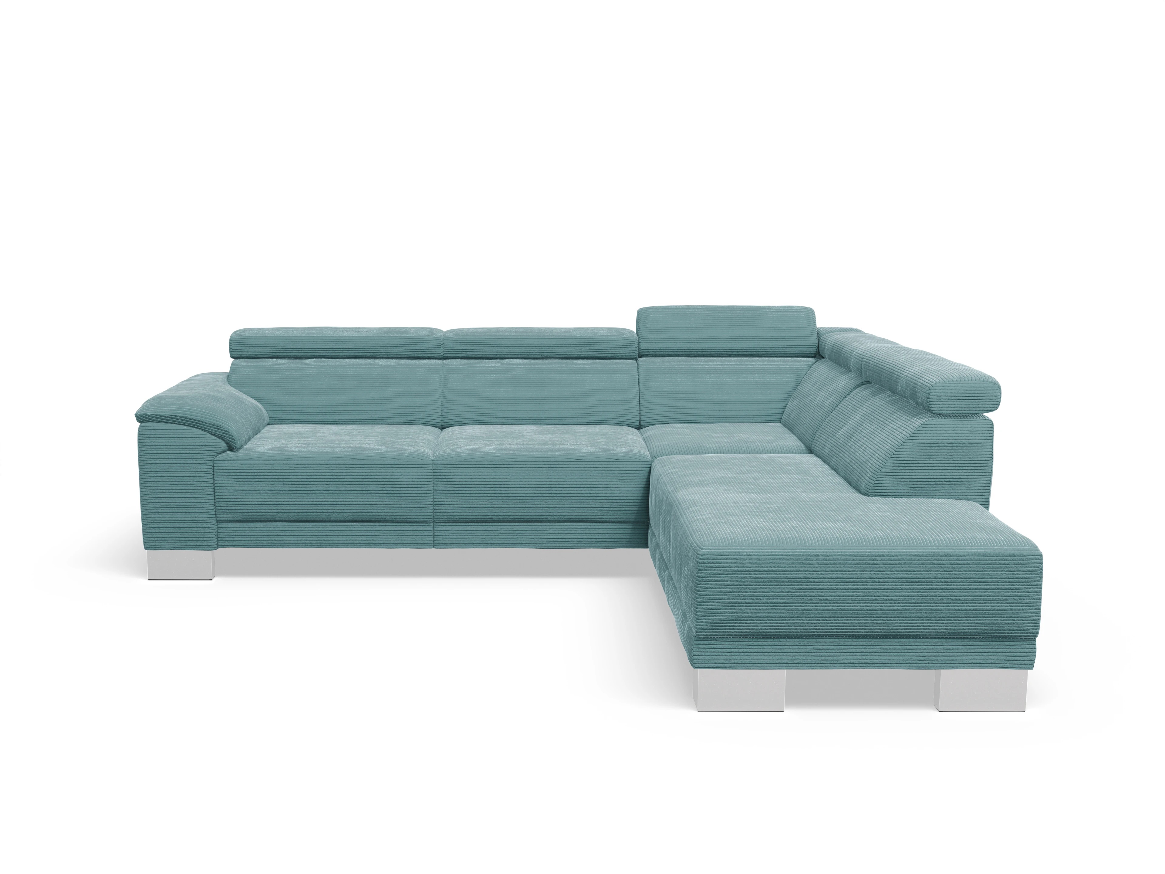 Antonio Ecksofa UM Medium Plus R Ansicht des Produktes Antonio Ecksofa rechts Abschluss offen in Stoff Blau