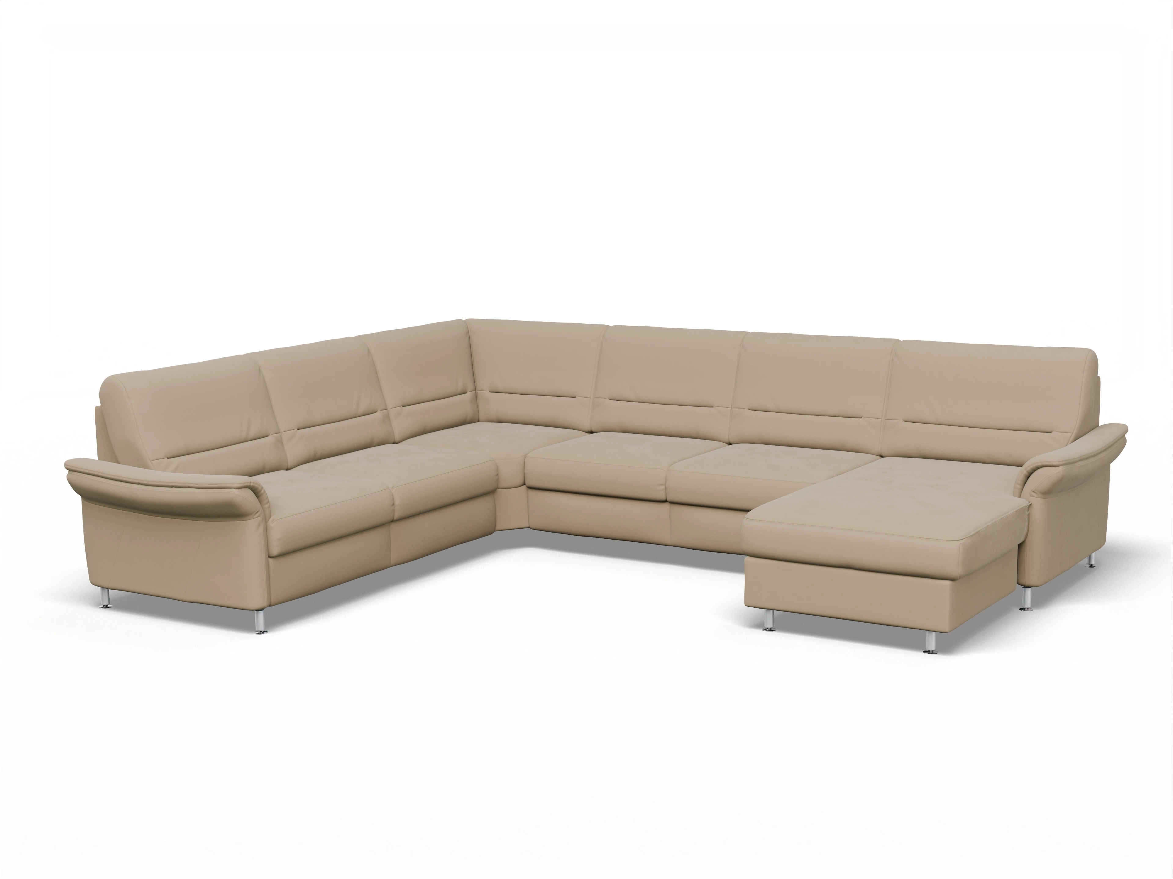 Sitz Concept Family 1010 CanRE Medium L Ansicht des Produktes SC Family 1010 Wohnlandschaft Armlehne links Abschluss offen rechts in Stoff Beige