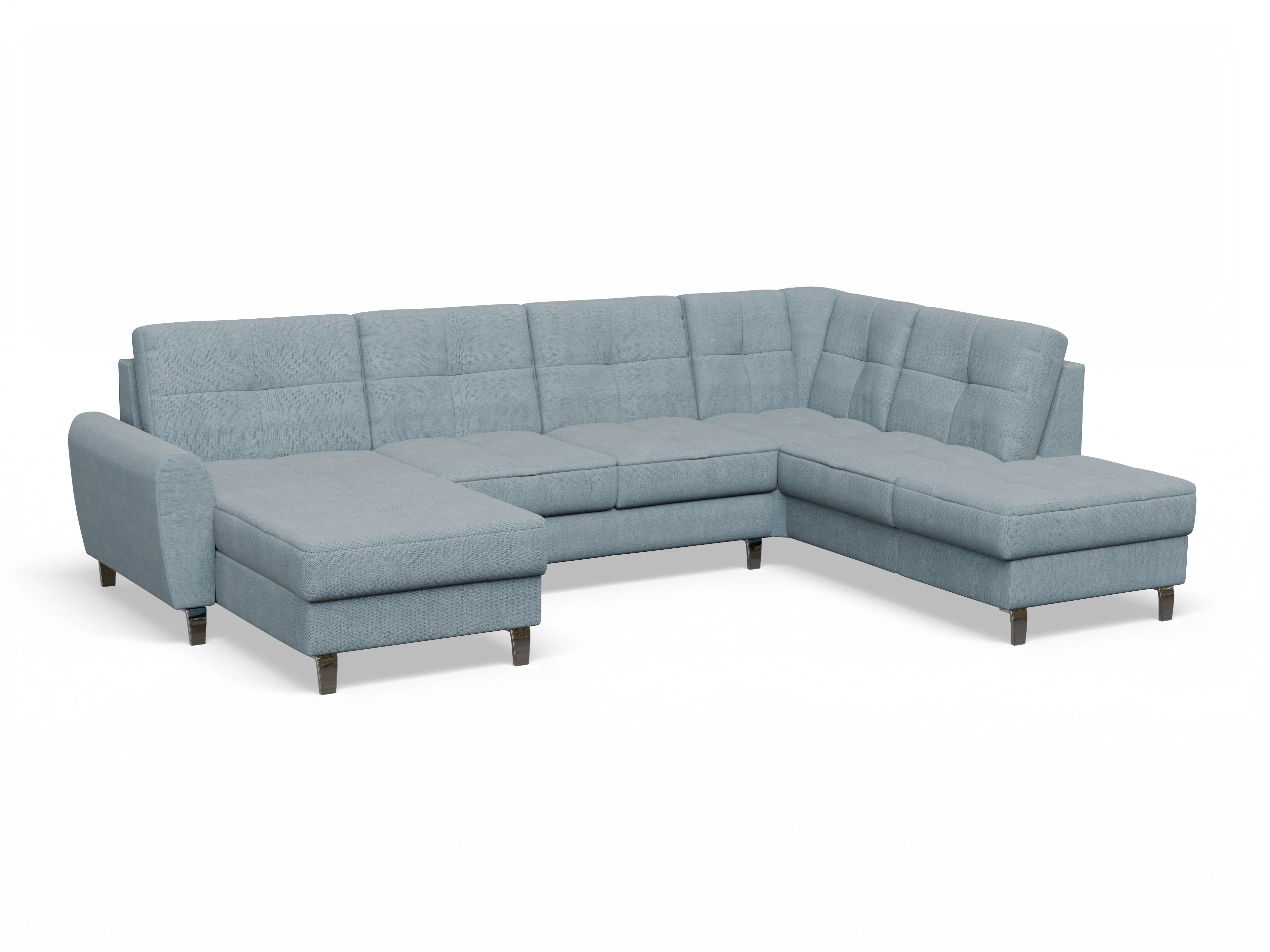 Valona Wohnlandschaft OT LO Medium R Ansicht des Produktes Valona Wohnlandschaft offen beidseitig in Stoff Blau