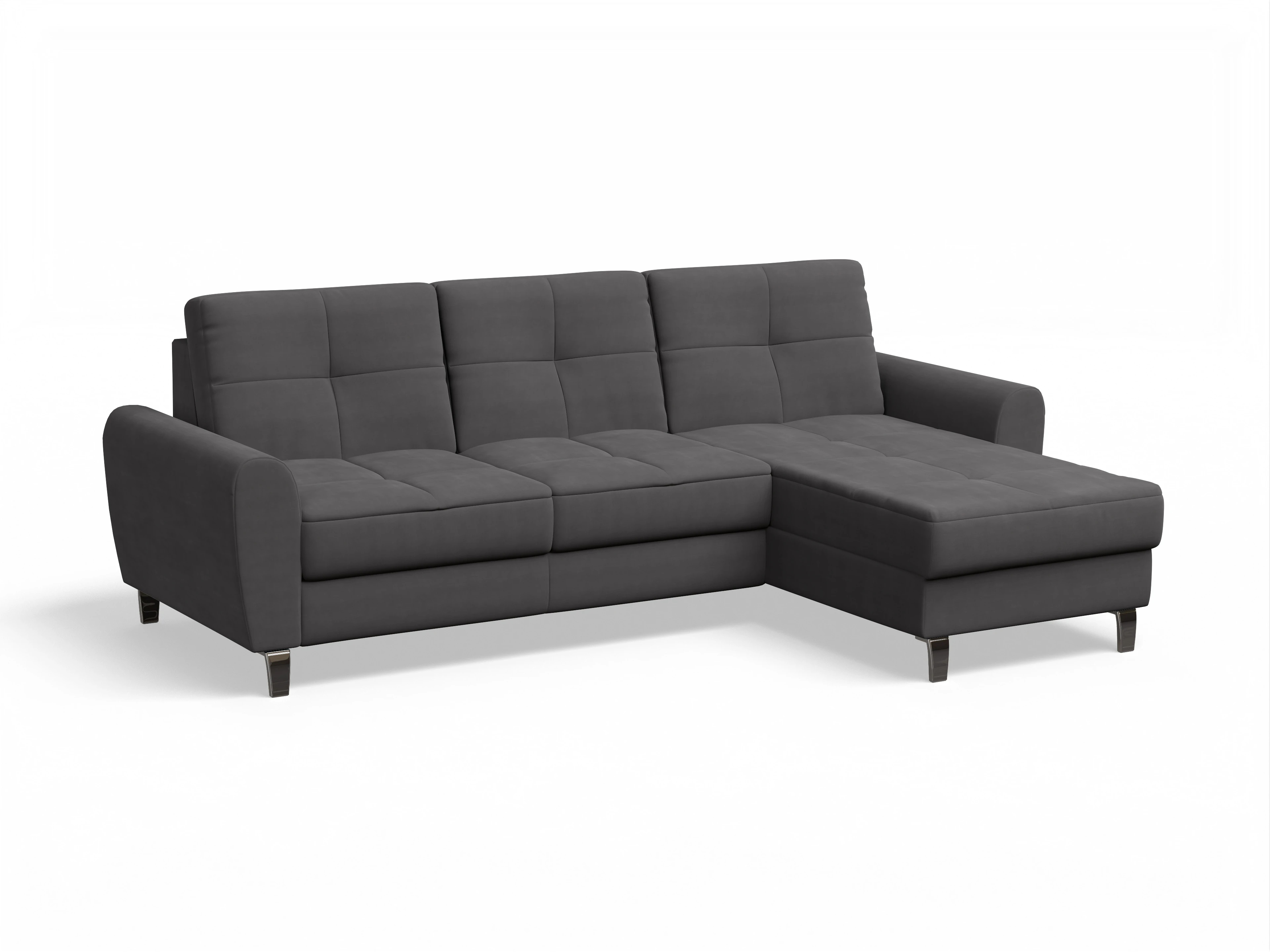 Valona Ecksofa LO Medium R Ansicht des Produktes Valona Ecksofa rechts Abschluss offen in Stoff Grau