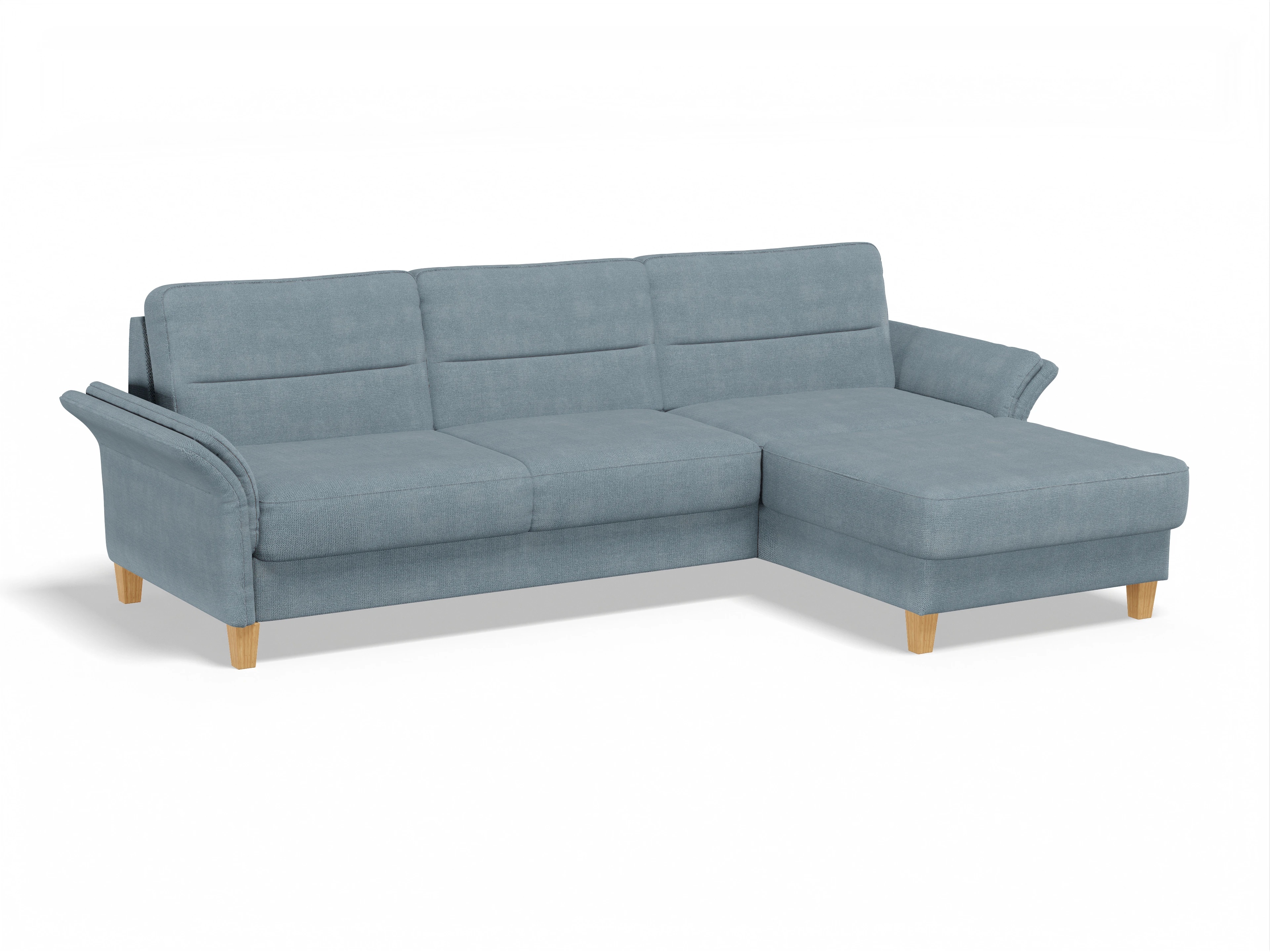 Ansicht des Produktes Warna Ecksofa rechts Abschluss offen in Stoff Blau