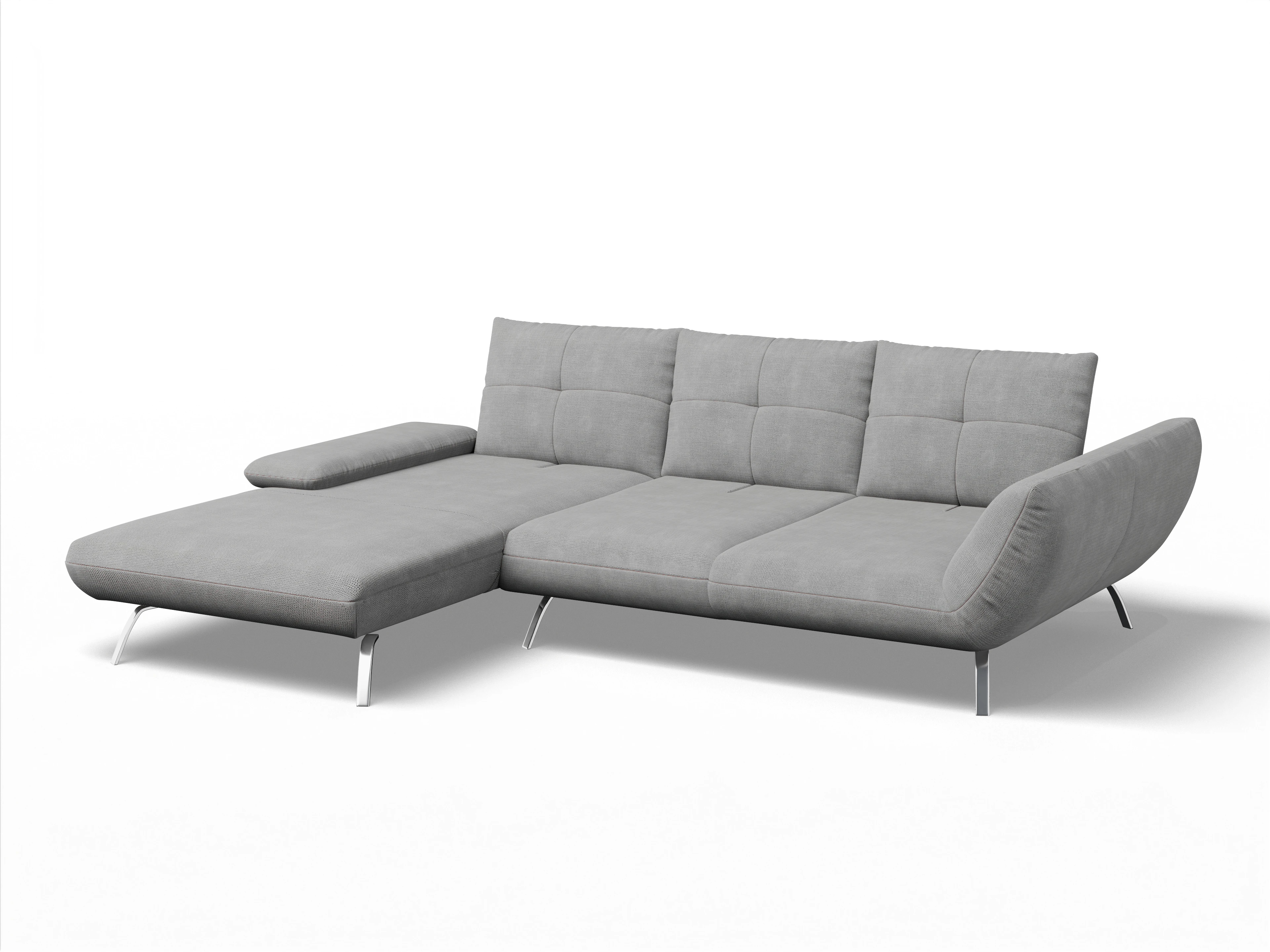 Ansicht des Produktes Dubai Ecksofa links Abschluss offen in Stoff Grau