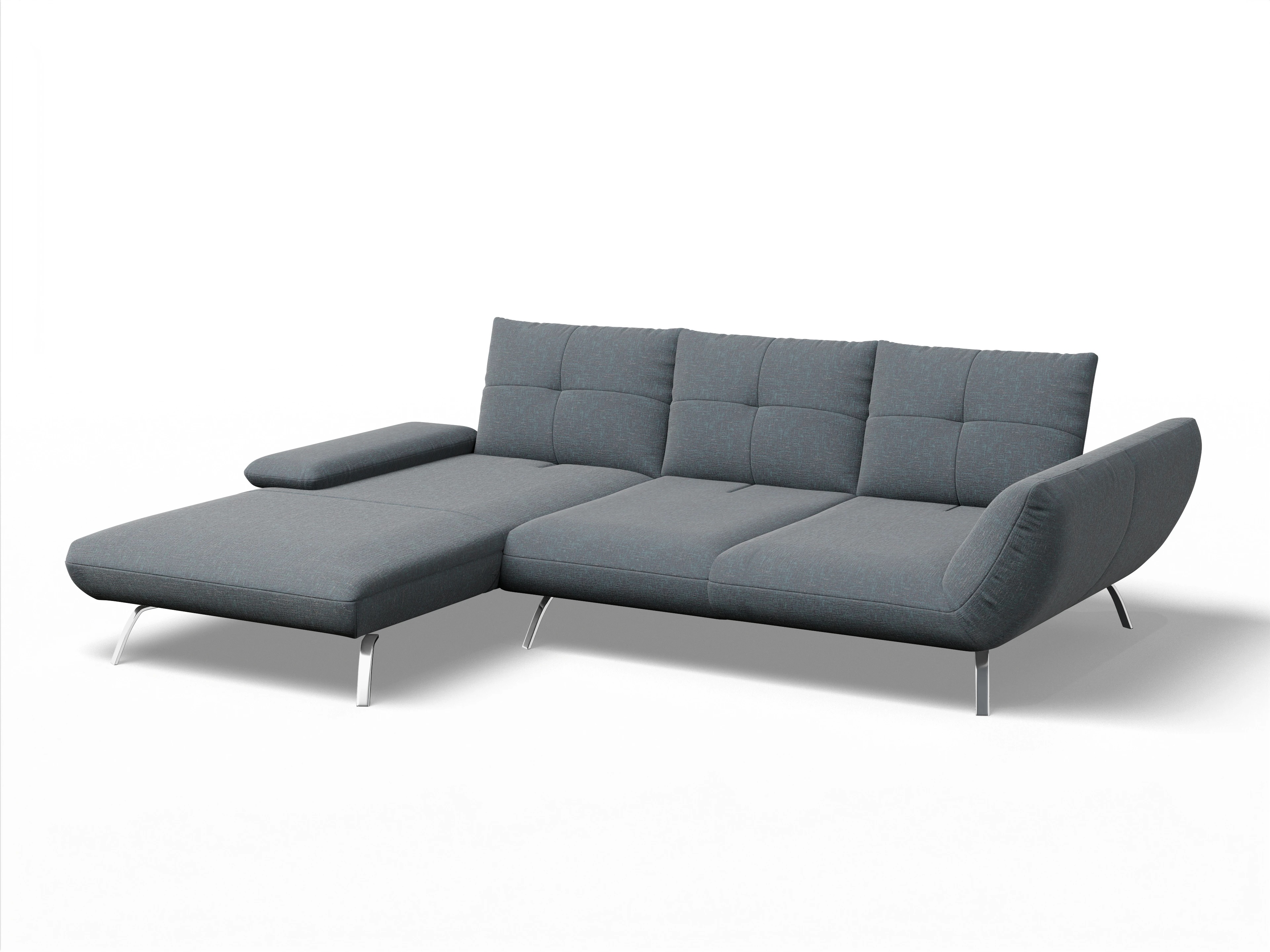 Dubai LO Large L Ansicht des Produktes Dubai Ecksofa links Abschluss offen in Stoff Grau