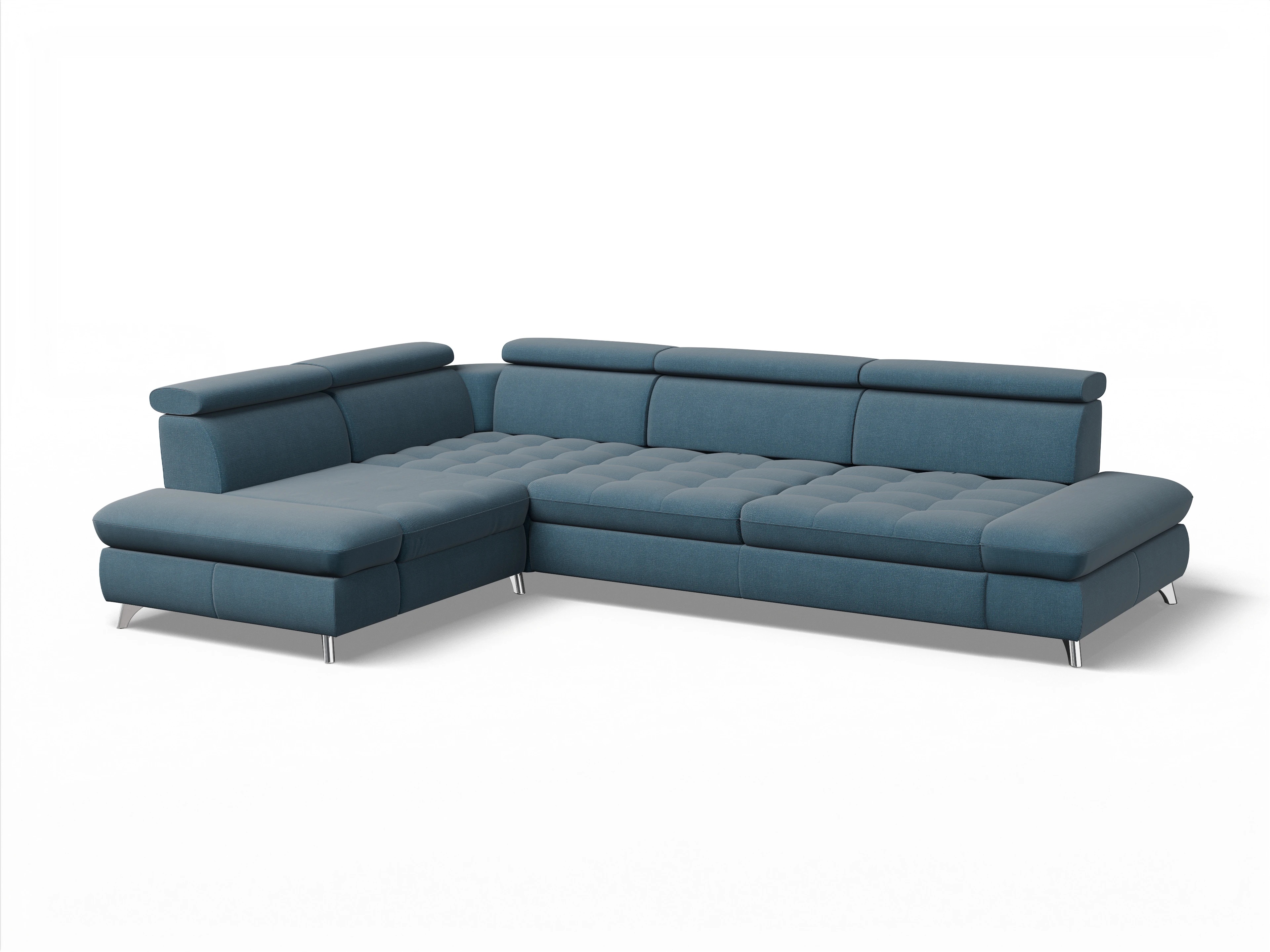 Ansicht des Produktes Memphis Stoff Ecksofa links mit Armlehne in Stoff Blau