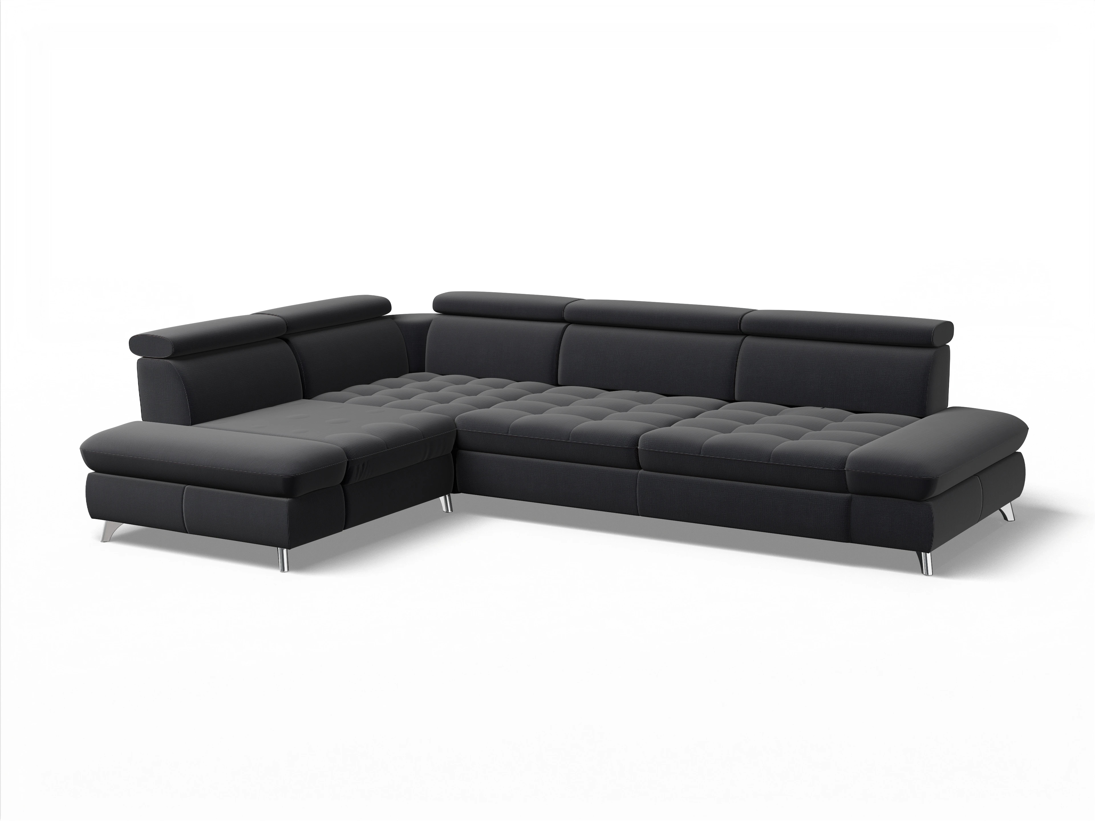 Ansicht des Produktes Memphis Stoff Ecksofa links mit Armlehne in Stoff Blau