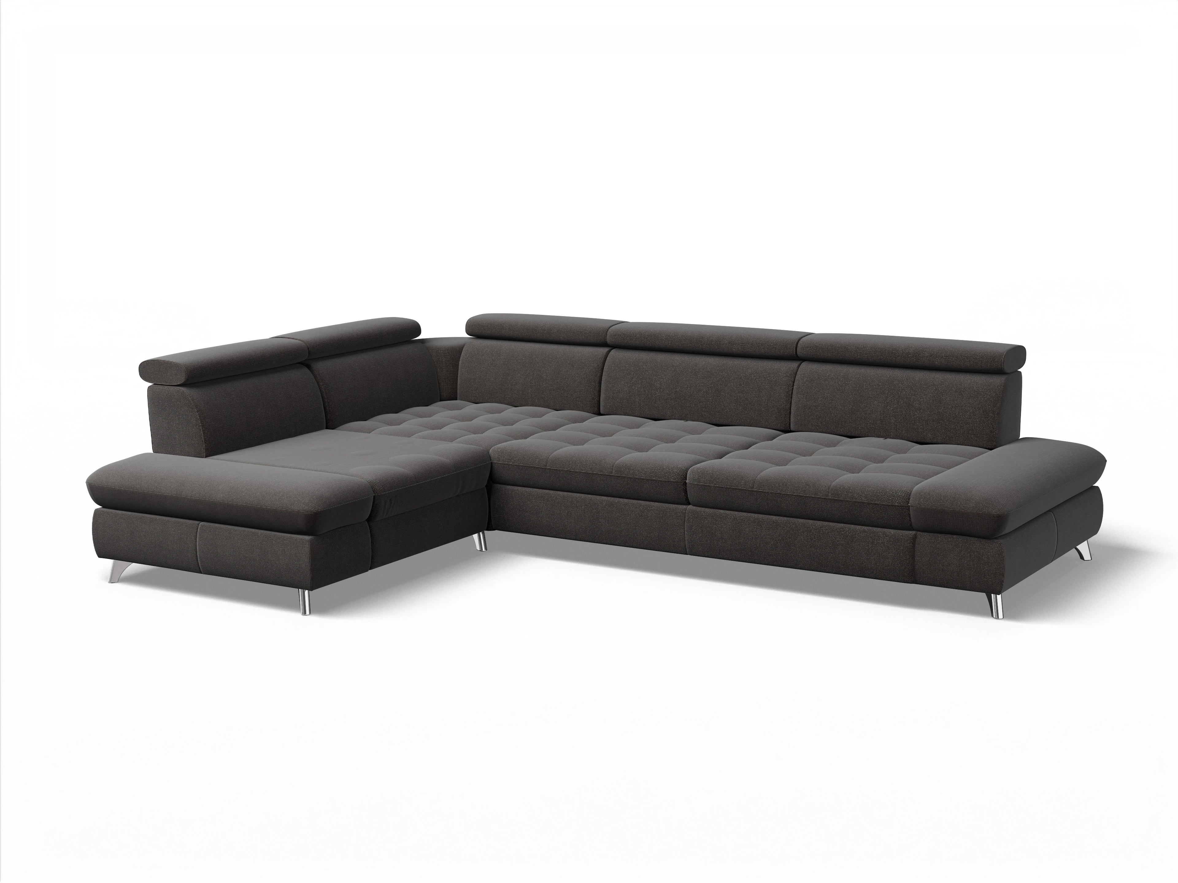 Ansicht des Produktes Memphis Stoff Ecksofa links mit Armlehne in Stoff Grau