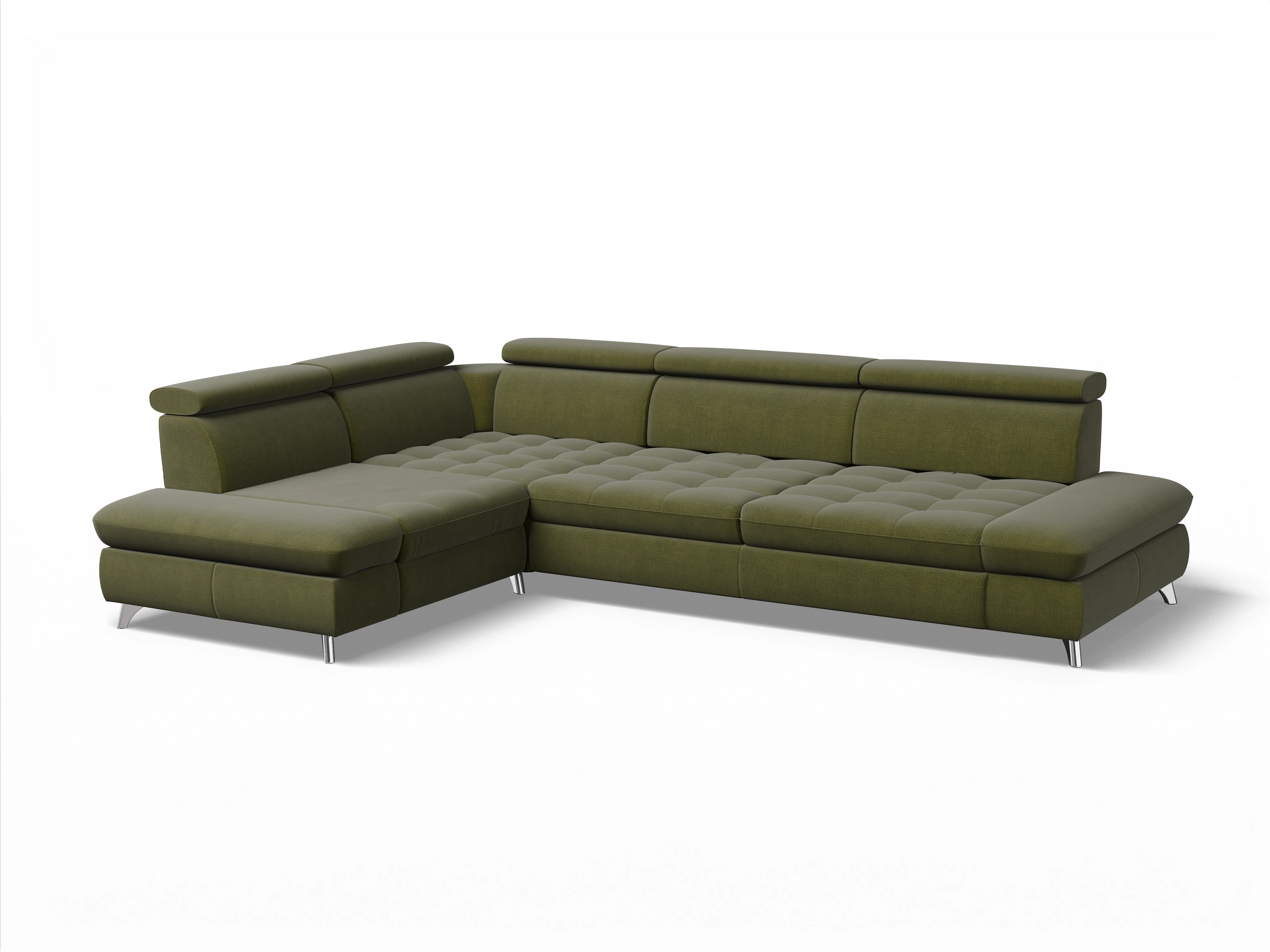 Ansicht des Produktes Memphis Stoff Ecksofa links mit Armlehne in Stoff Grün