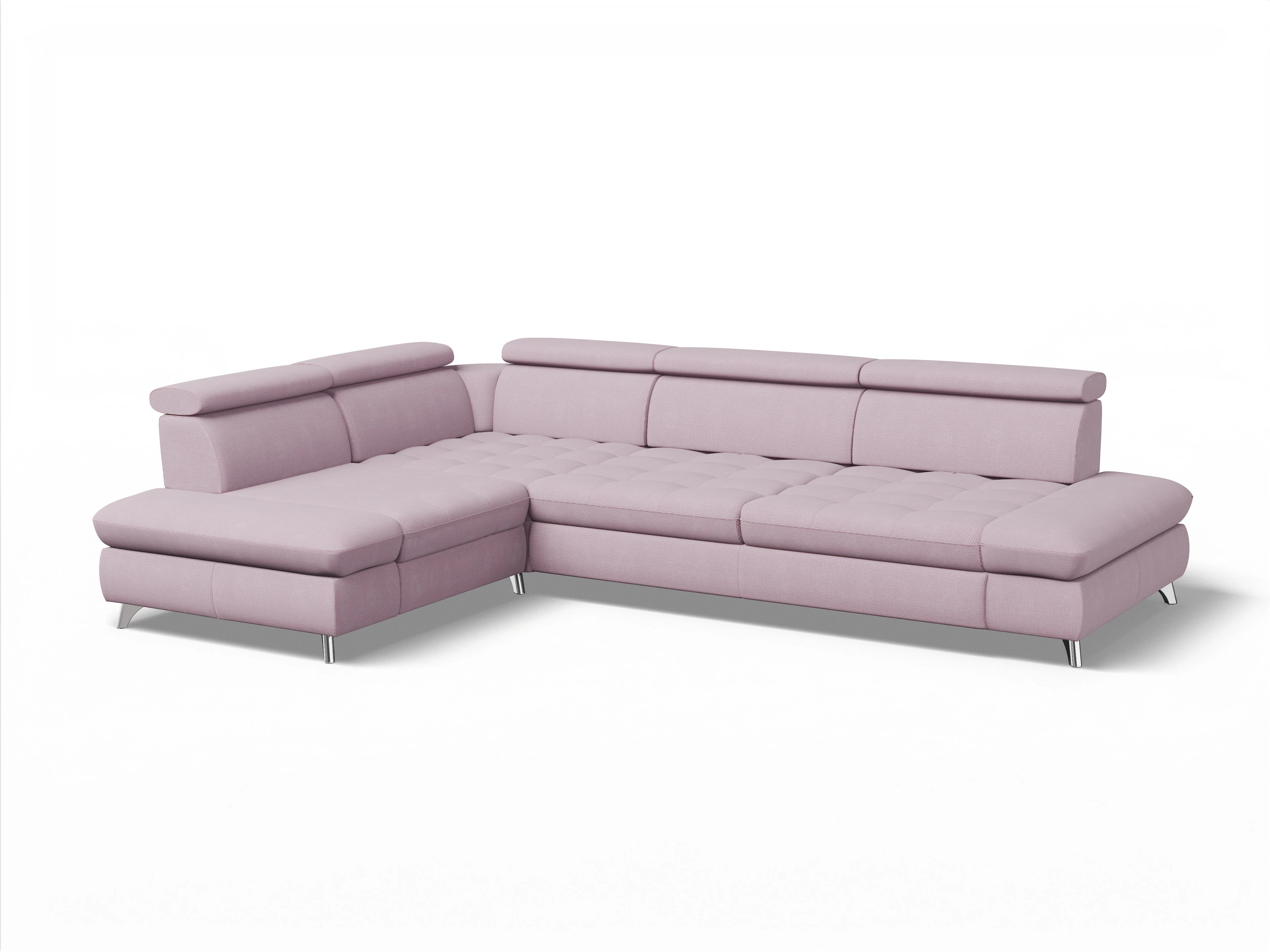 Ansicht des Produktes Memphis Stoff Ecksofa links mit Armlehne in Stoff Rosa