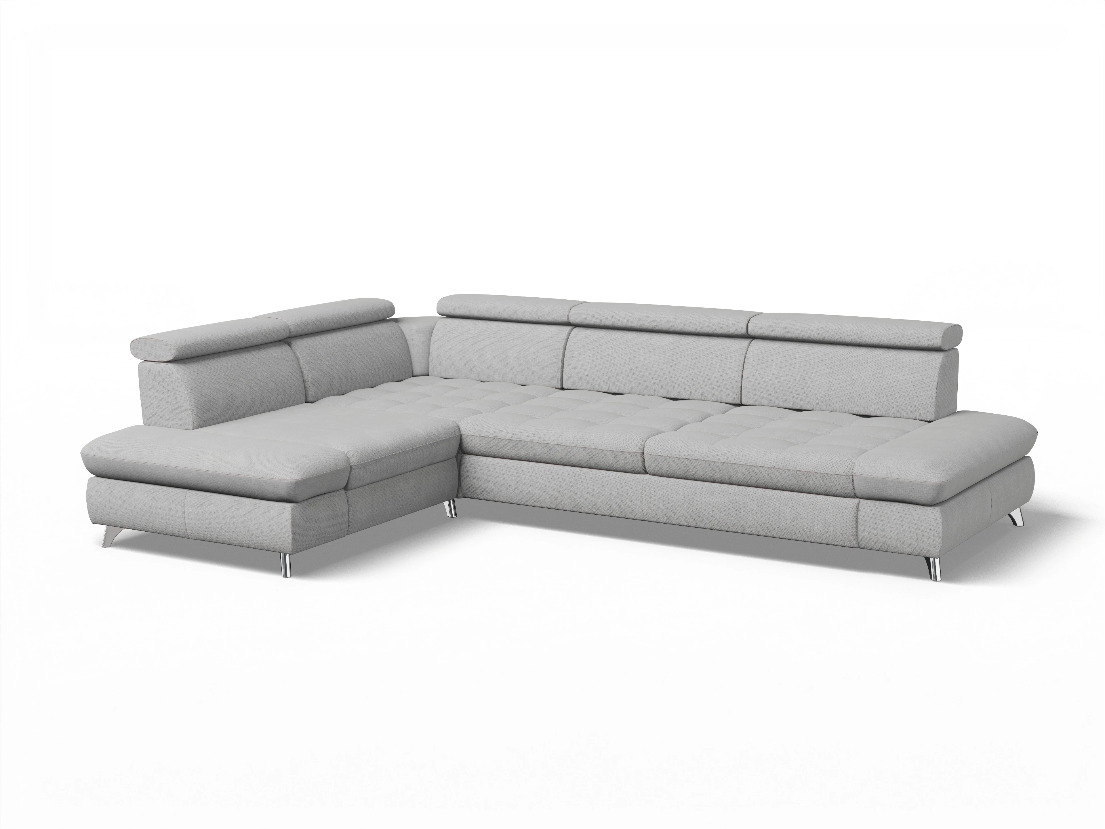 Ansicht des Produktes Memphis Stoff Ecksofa links mit Armlehne in Stoff Grau