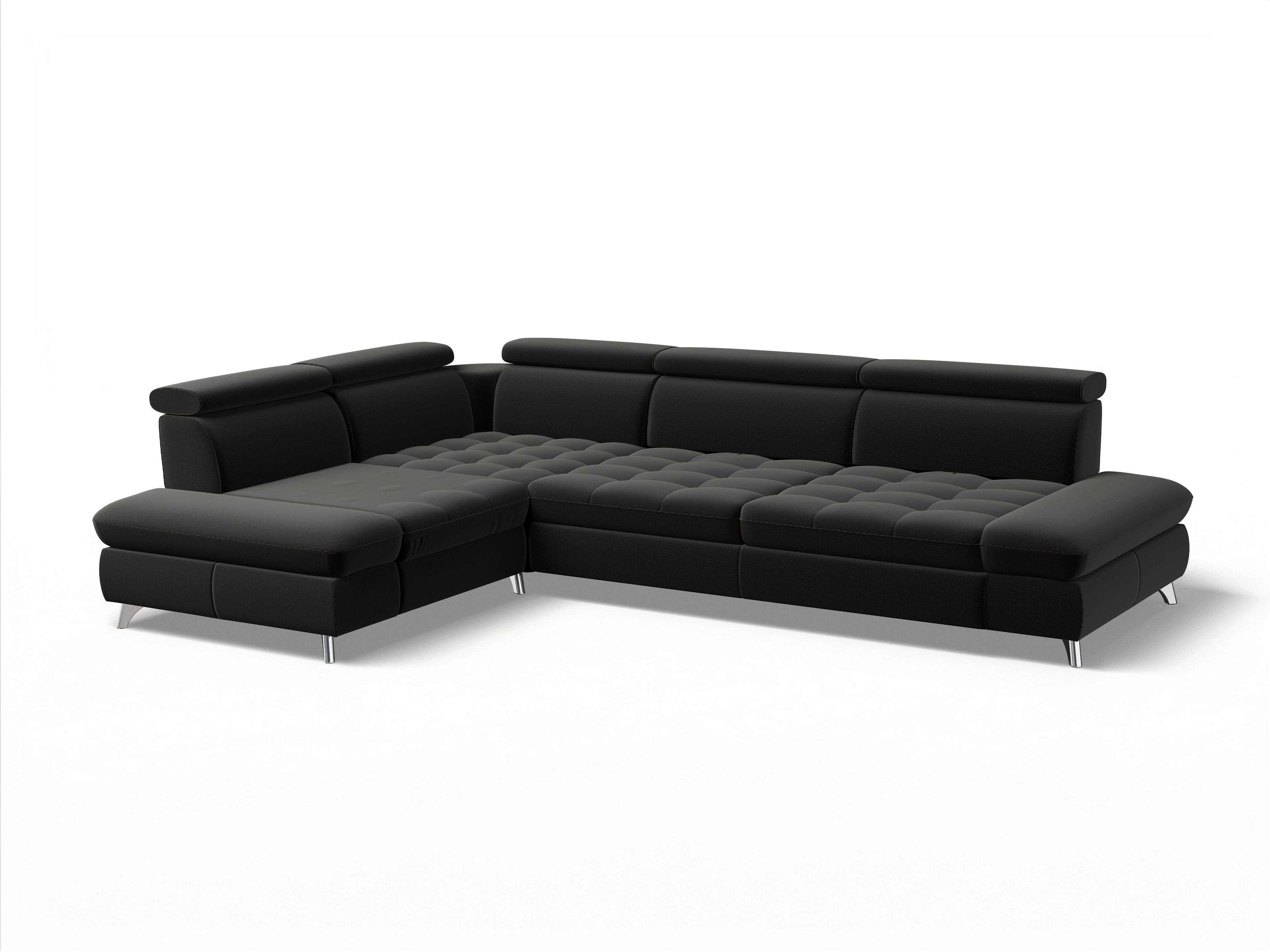 Ansicht des Produktes Memphis Stoff Ecksofa links mit Armlehne in Stoff Schwarz