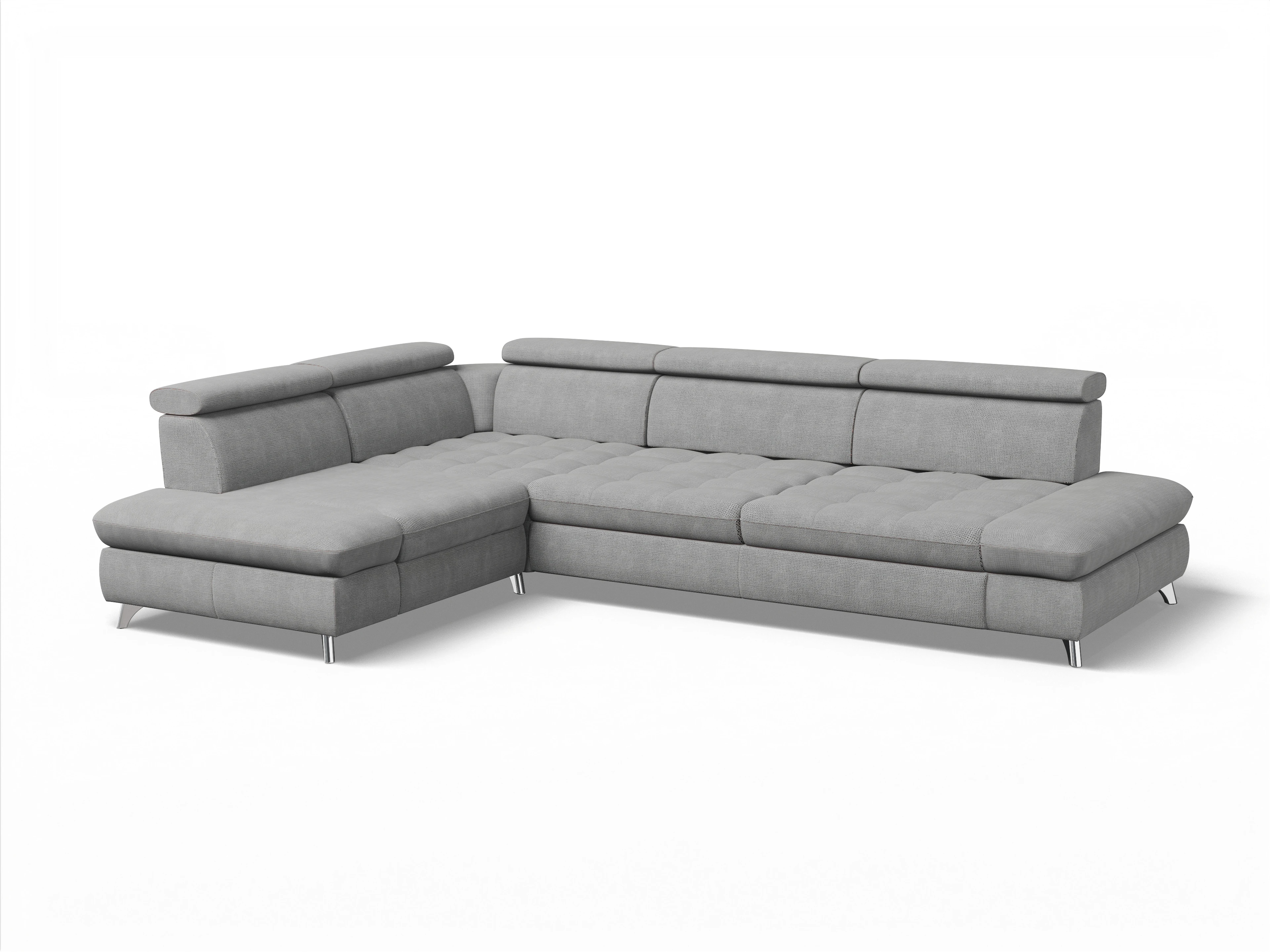 Ansicht des Produktes Memphis Stoff Ecksofa links mit Armlehne in Stoff Grau