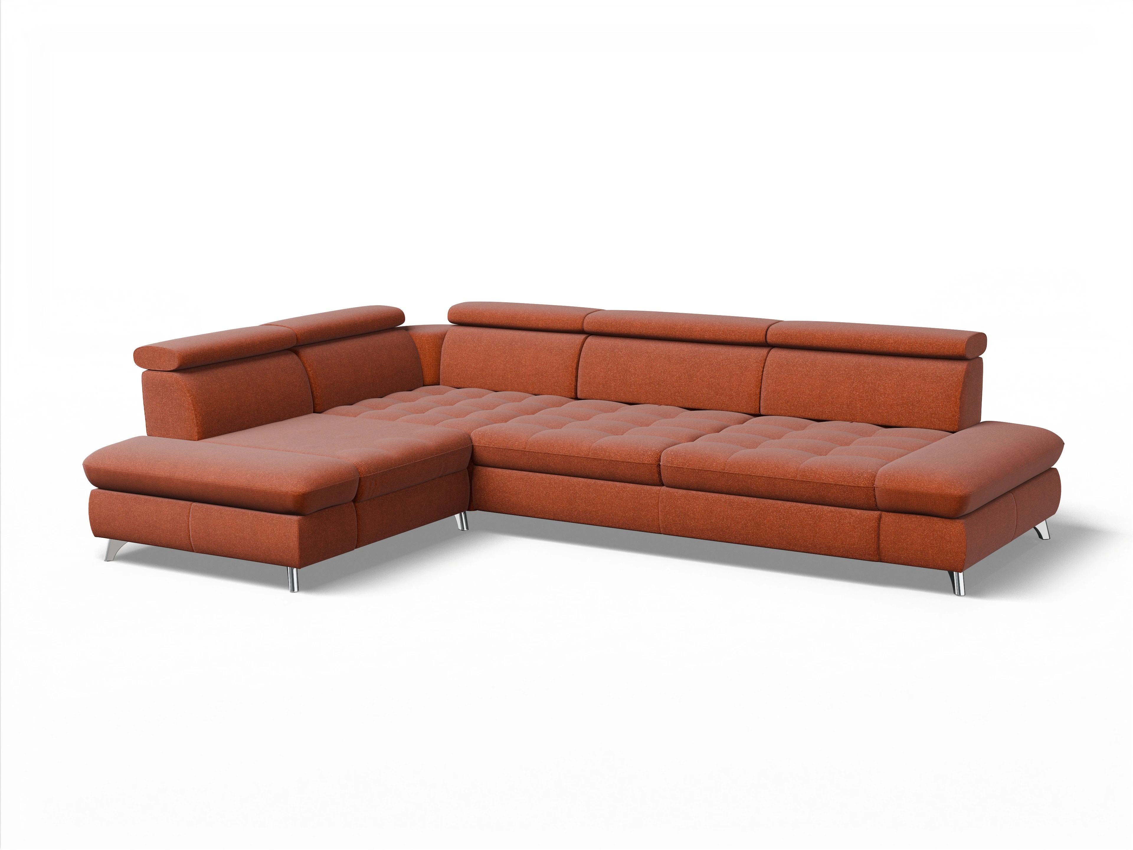 Ansicht des Produktes Memphis Stoff Ecksofa links mit Armlehne in Stoff Rot