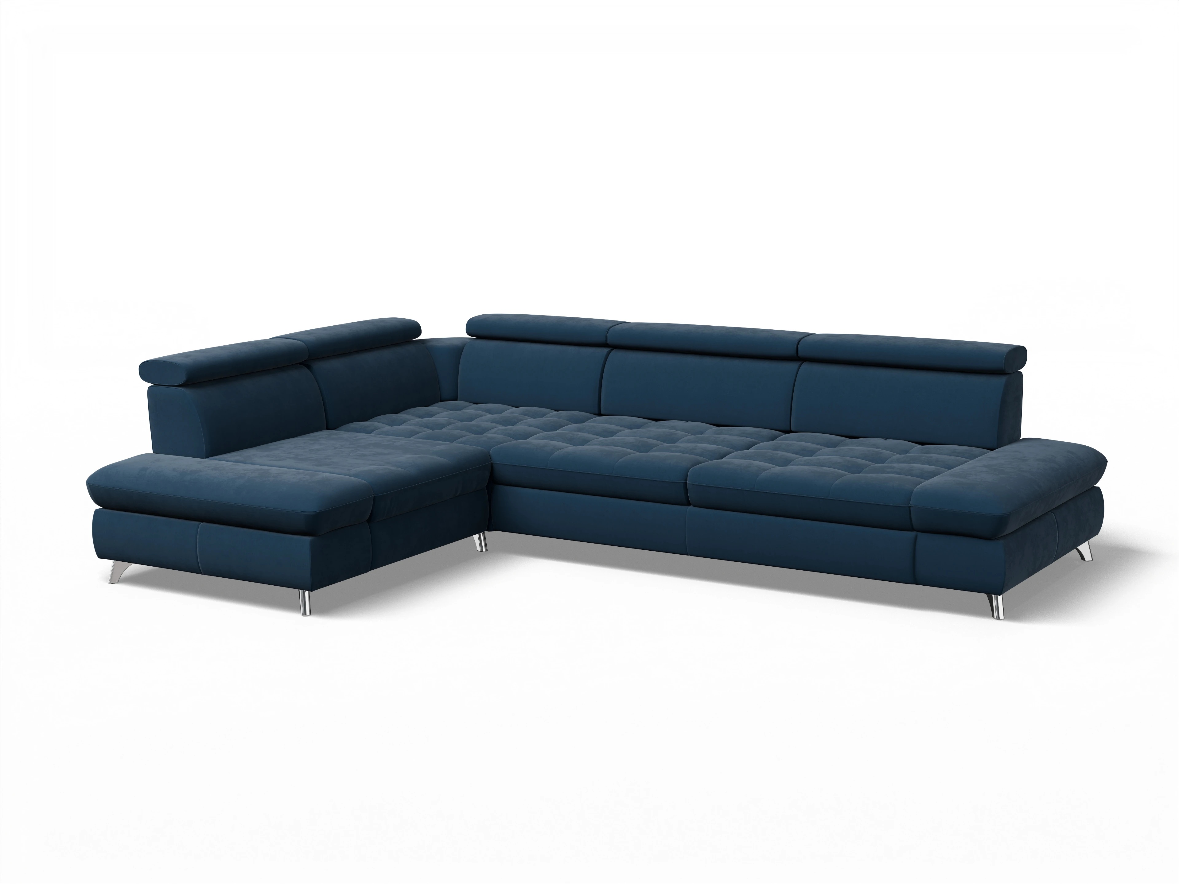 Ansicht des Produktes Memphis Stoff Ecksofa links mit Armlehne in Stoff Blau