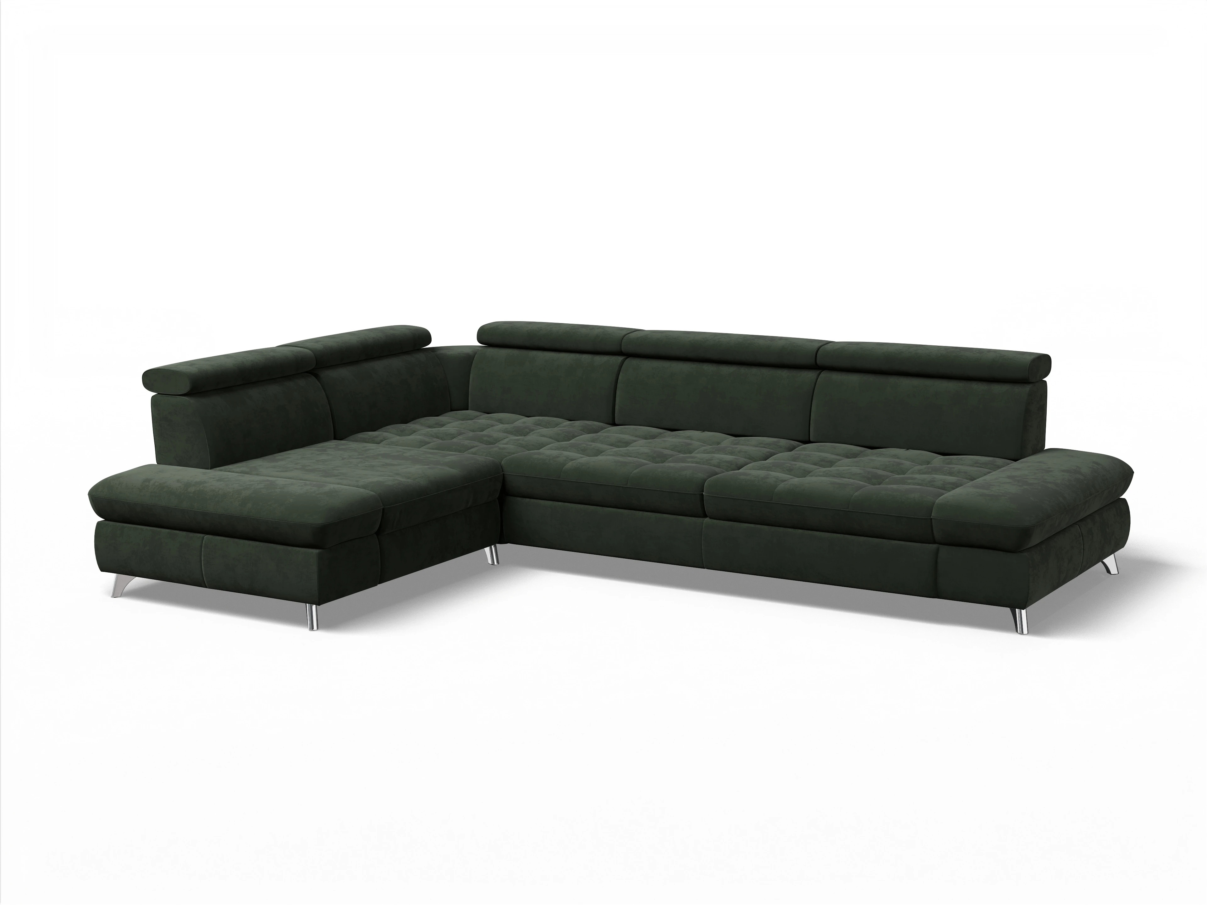 Ansicht des Produktes Memphis Stoff Ecksofa links mit Armlehne in Stoff Grün