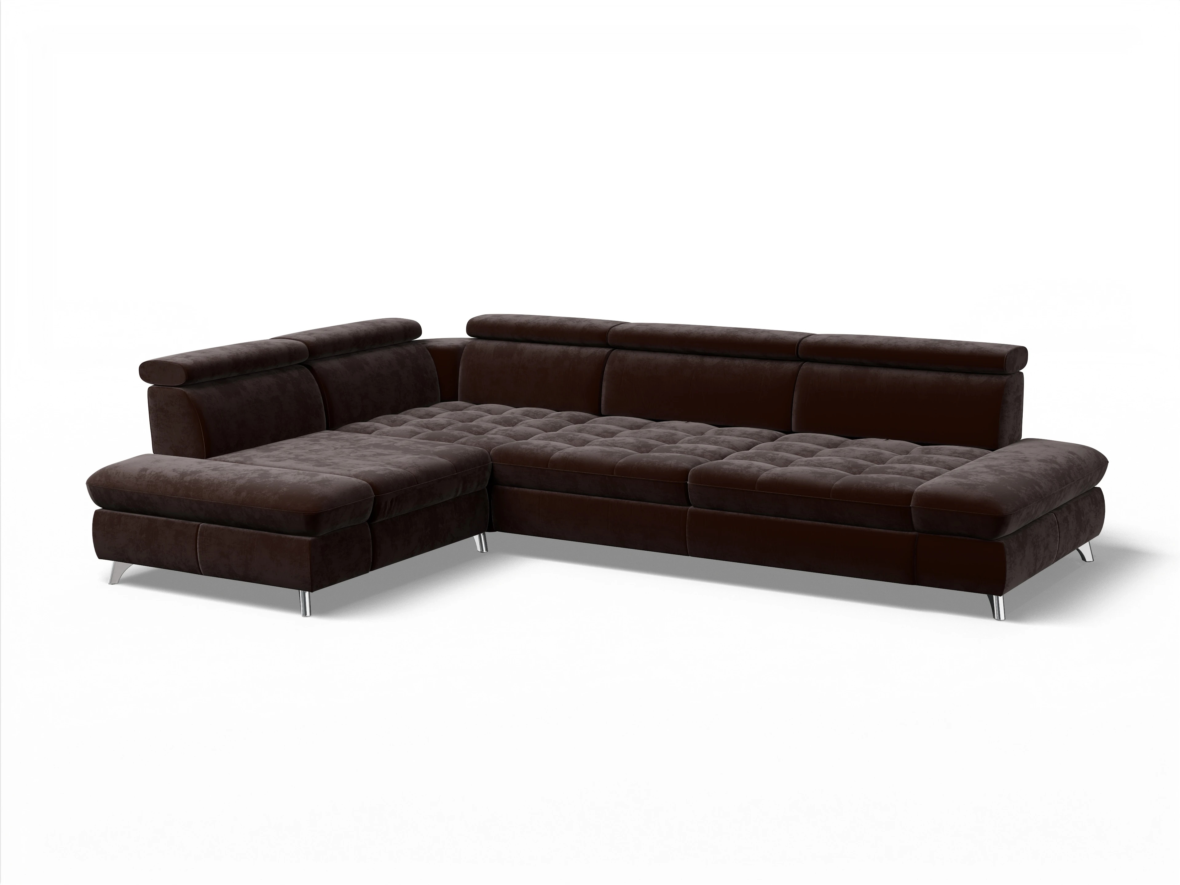 Ansicht des Produktes Memphis Stoff Ecksofa links mit Armlehne in Stoff Braun