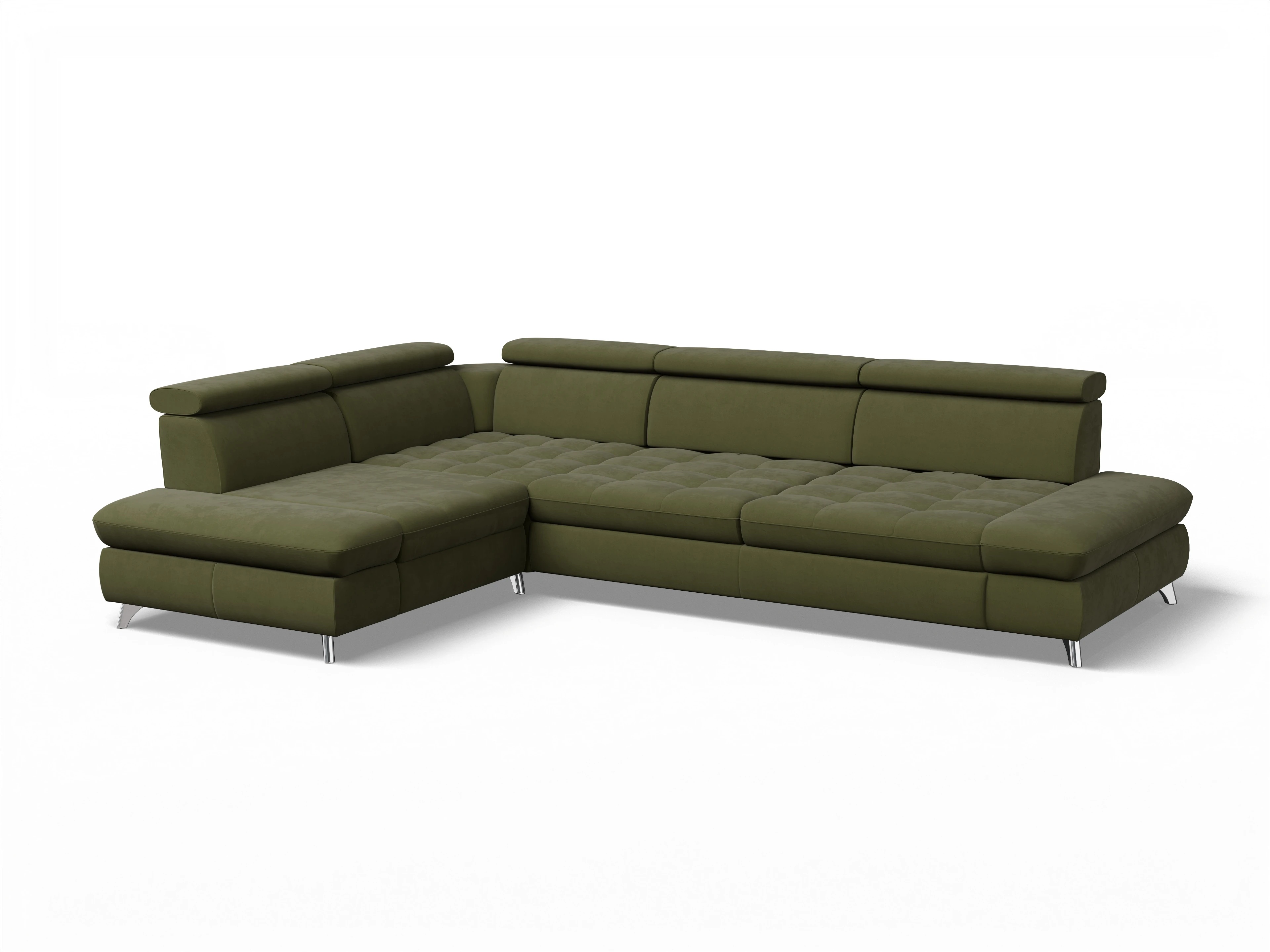 Ansicht des Produktes Memphis Stoff Ecksofa links mit Armlehne in Stoff Grün
