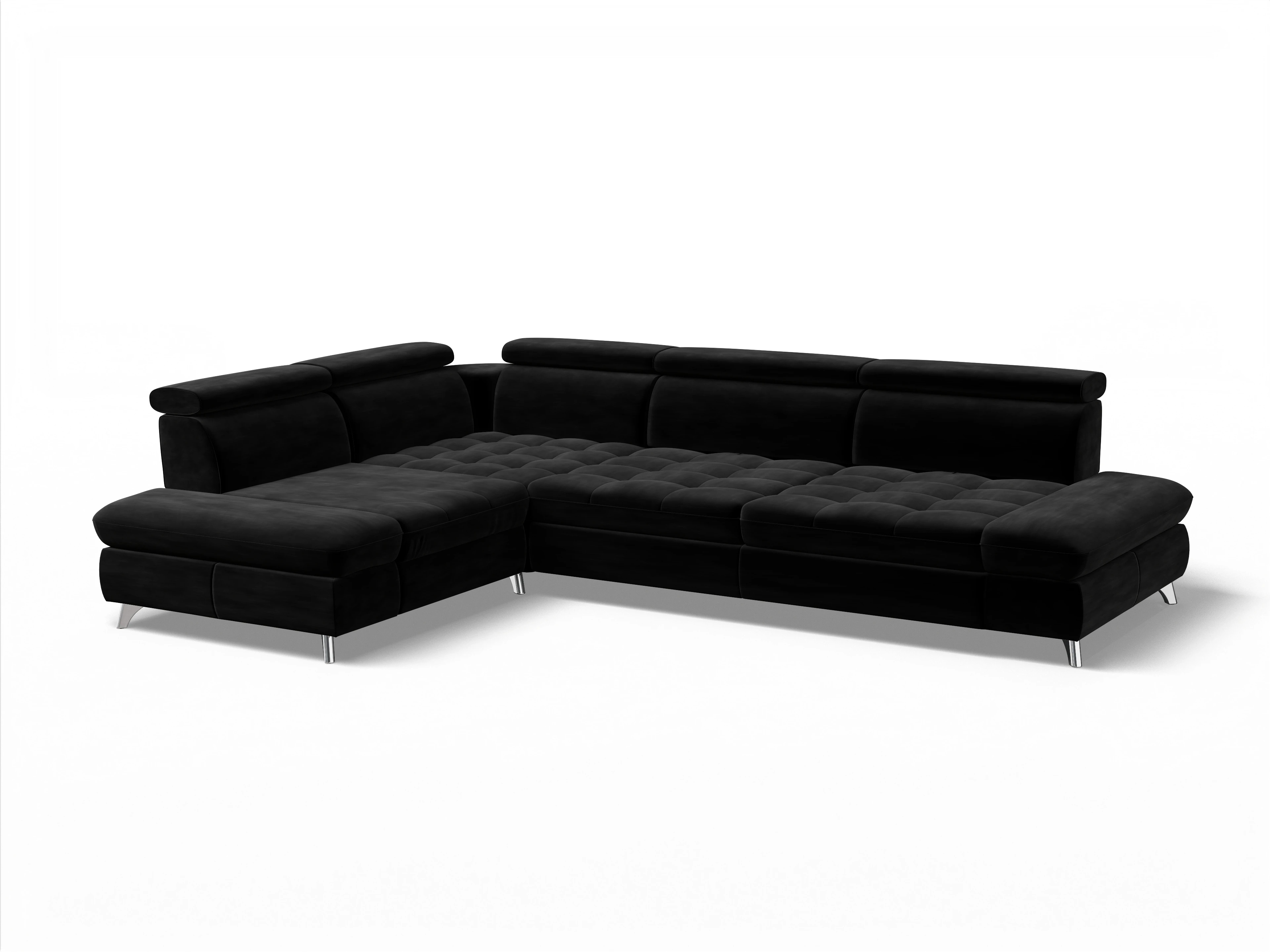 Ansicht des Produktes Memphis Stoff Ecksofa links mit Armlehne in Stoff Schwarz