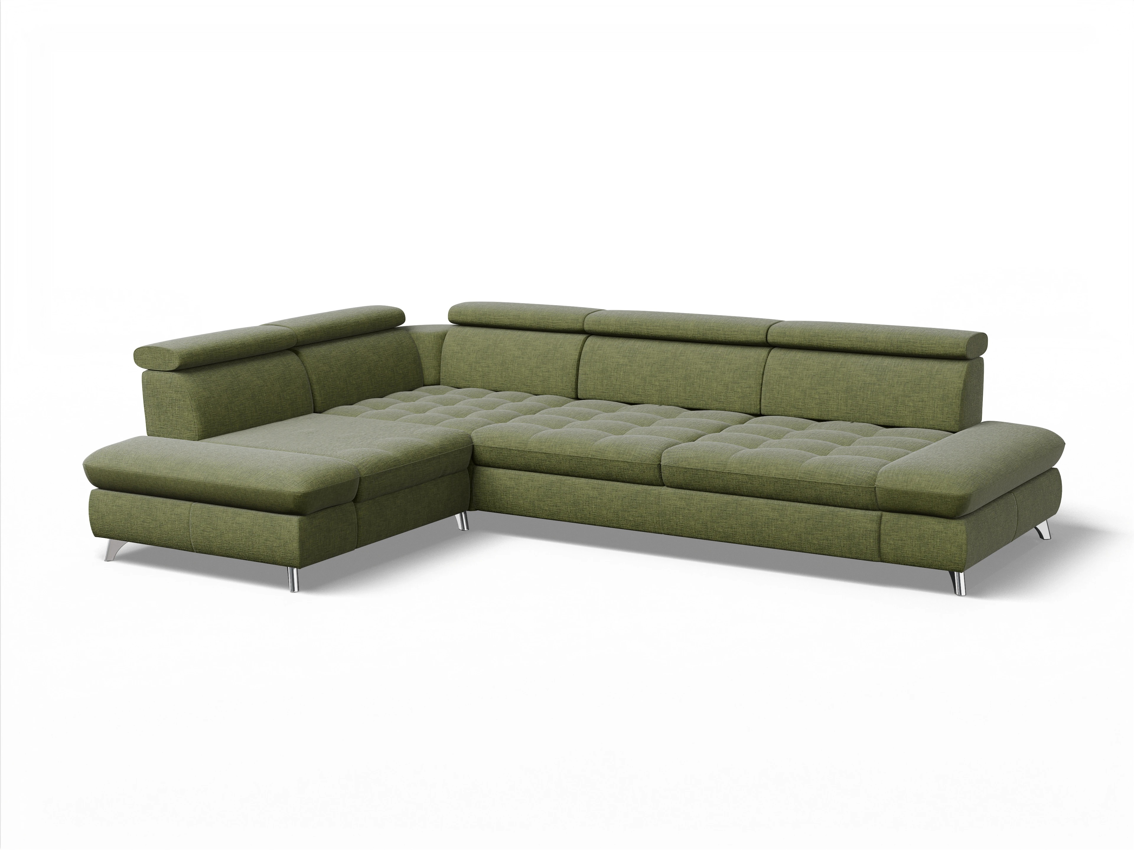 Ansicht des Produktes Memphis Stoff Ecksofa links mit Armlehne in Stoff Grün