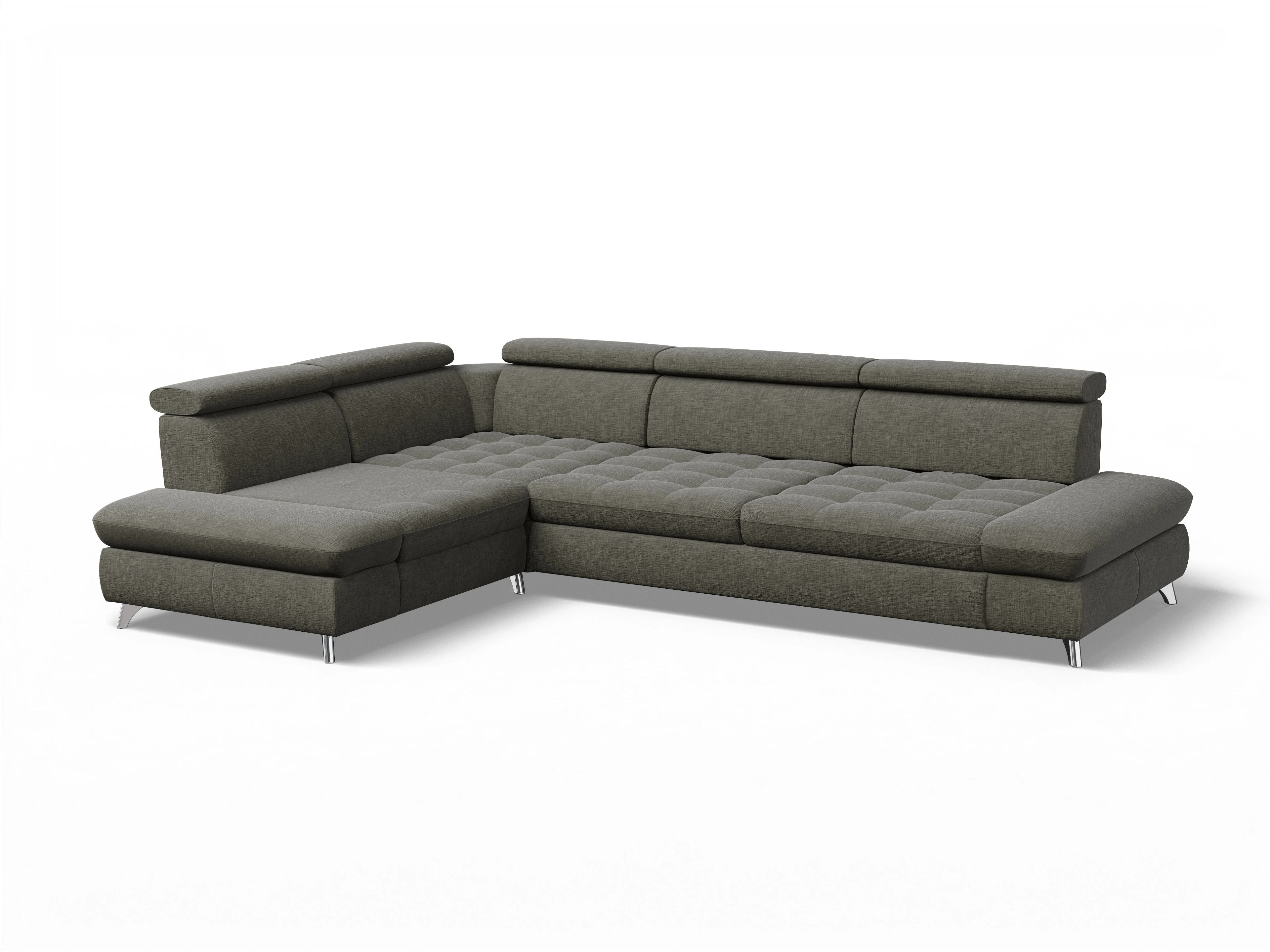 Ansicht des Produktes Memphis Stoff Ecksofa links mit Armlehne in Stoff Braun