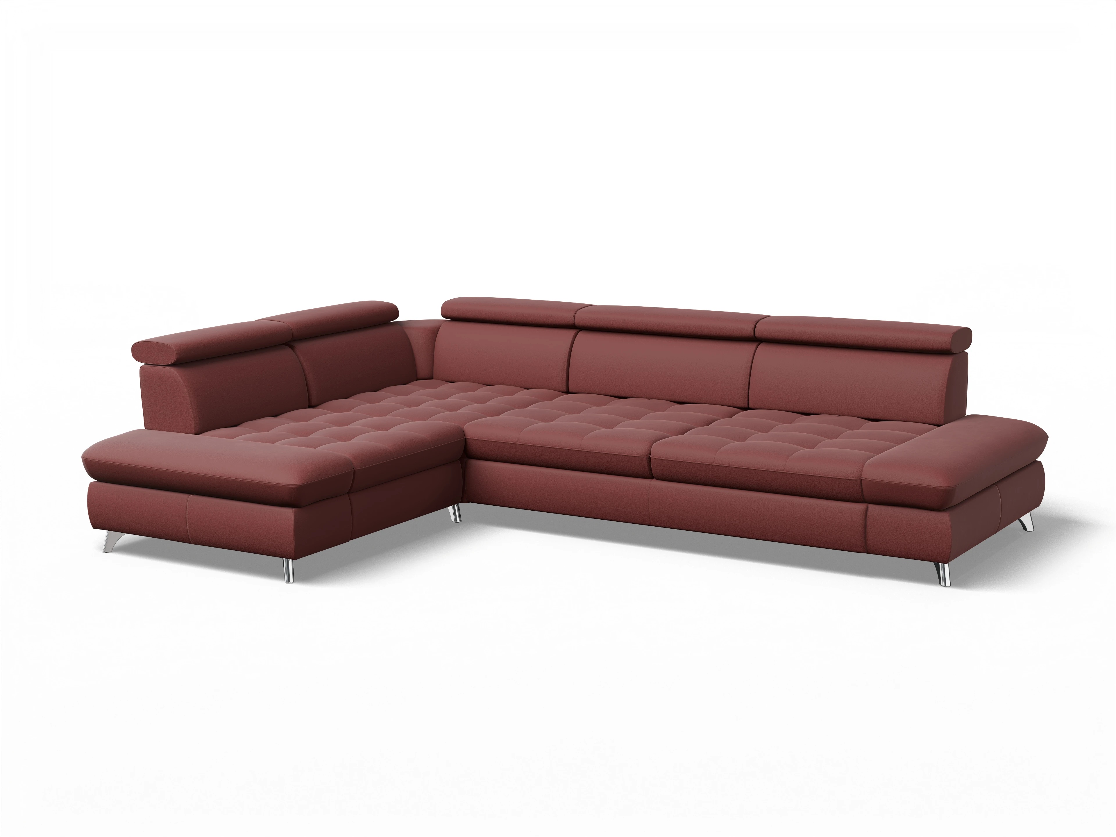 Ansicht des Produktes Memphis Stoff Ecksofa links mit Armlehne in Leder Rot