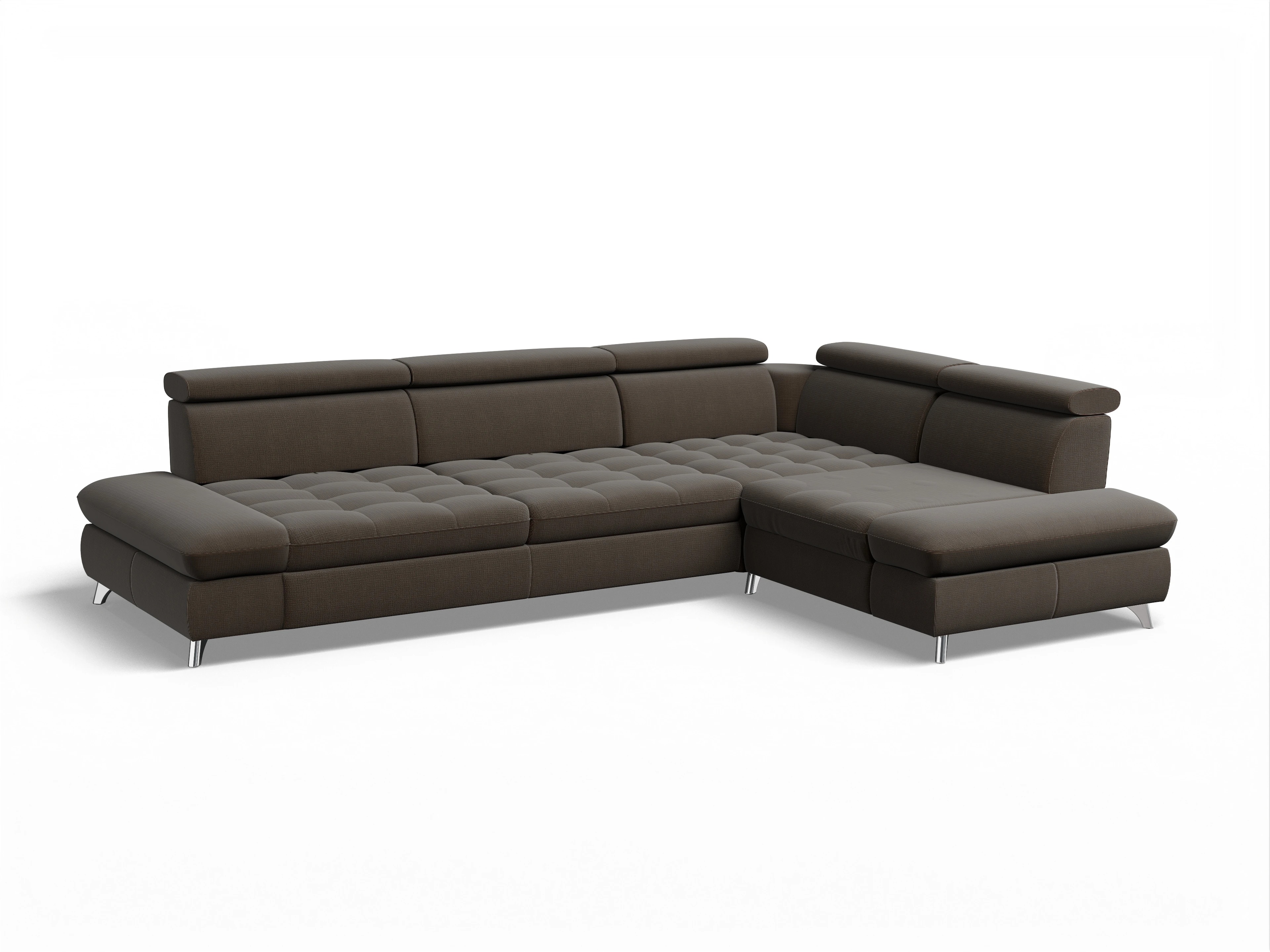 Ansicht des Produktes Memphis Stoff Ecksofa rechts mit Armlehne in Stoff Braun