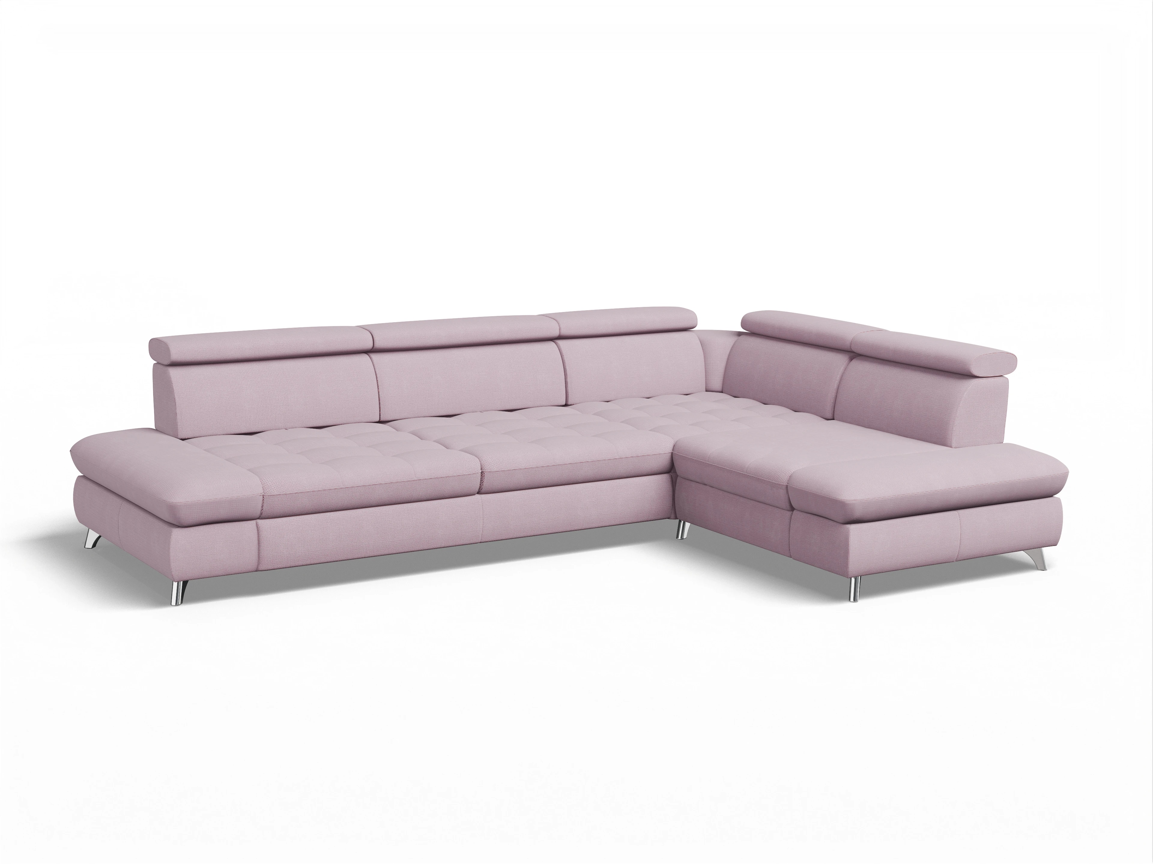 Ansicht des Produktes Memphis Stoff Ecksofa rechts mit Armlehne in Stoff Rosa
