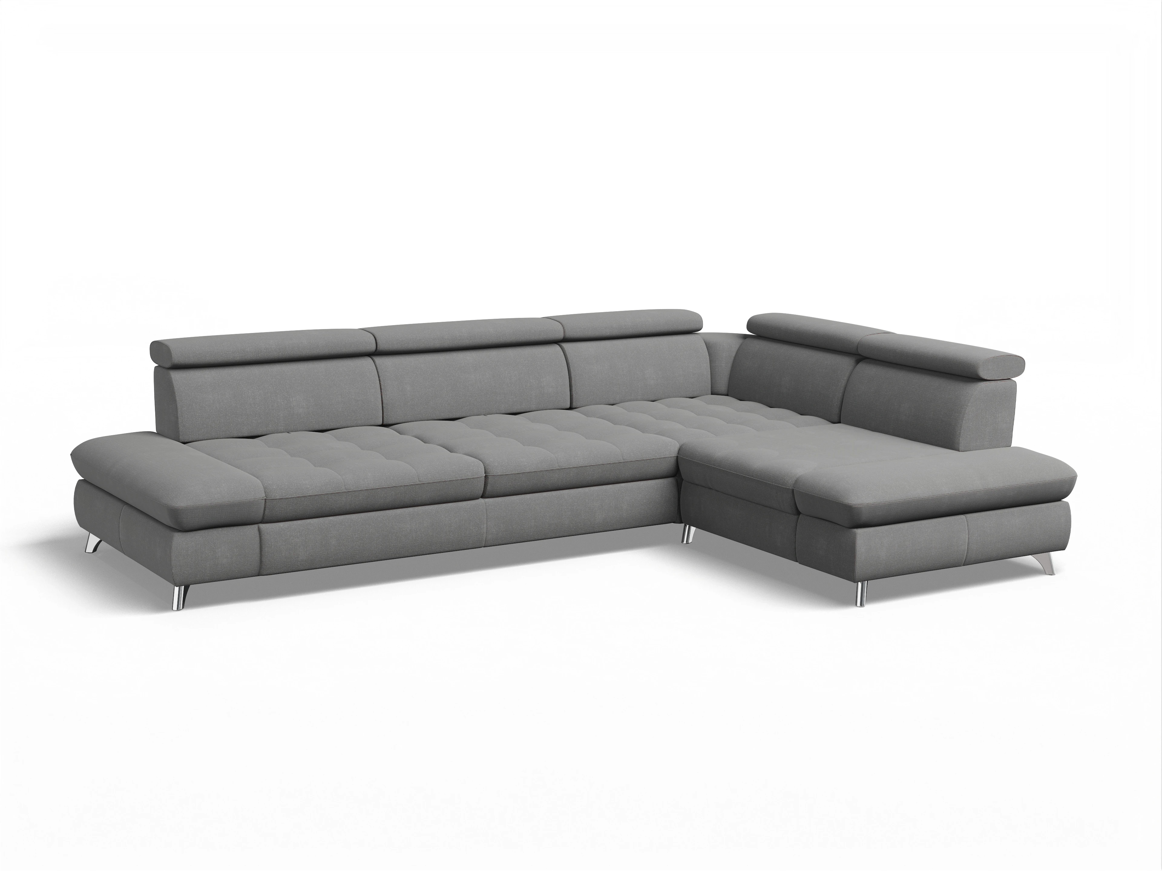 Ansicht des Produktes Memphis Stoff Ecksofa rechts mit Armlehne in Stoff Grau