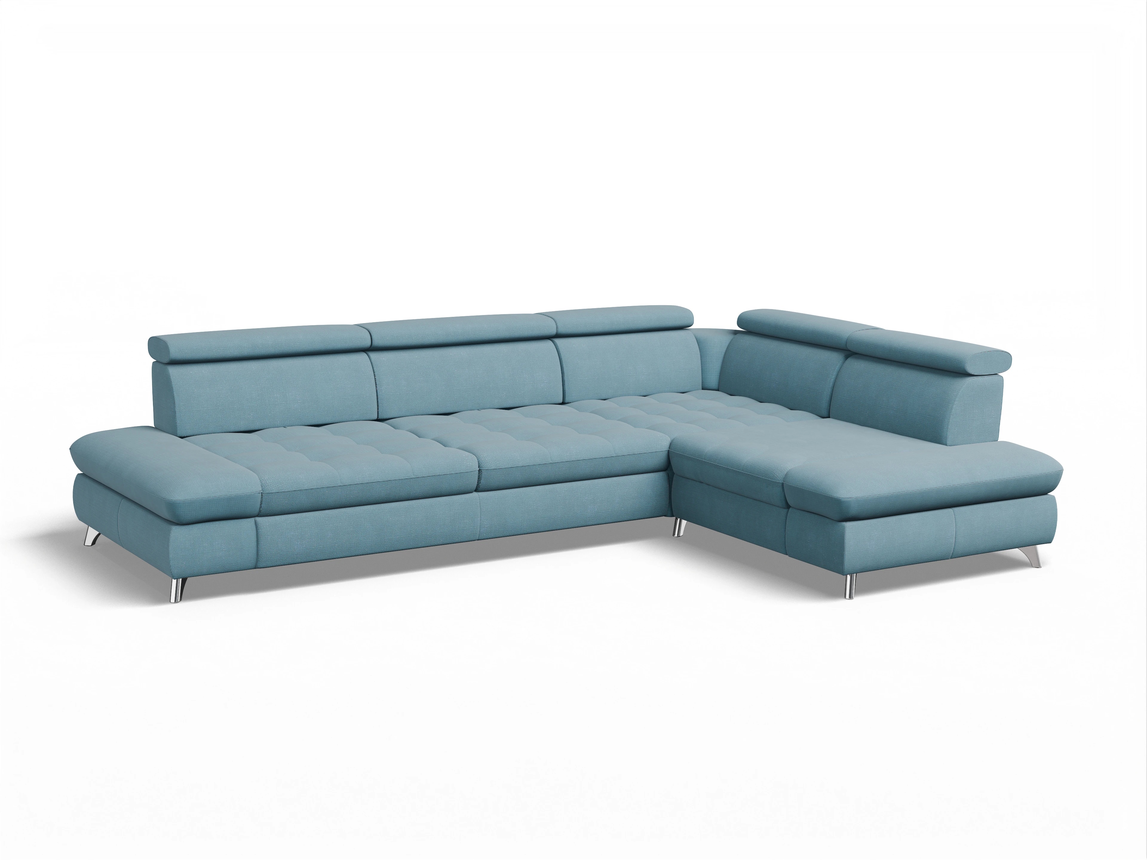 Ansicht des Produktes Memphis Stoff Ecksofa rechts mit Armlehne in Stoff Blau