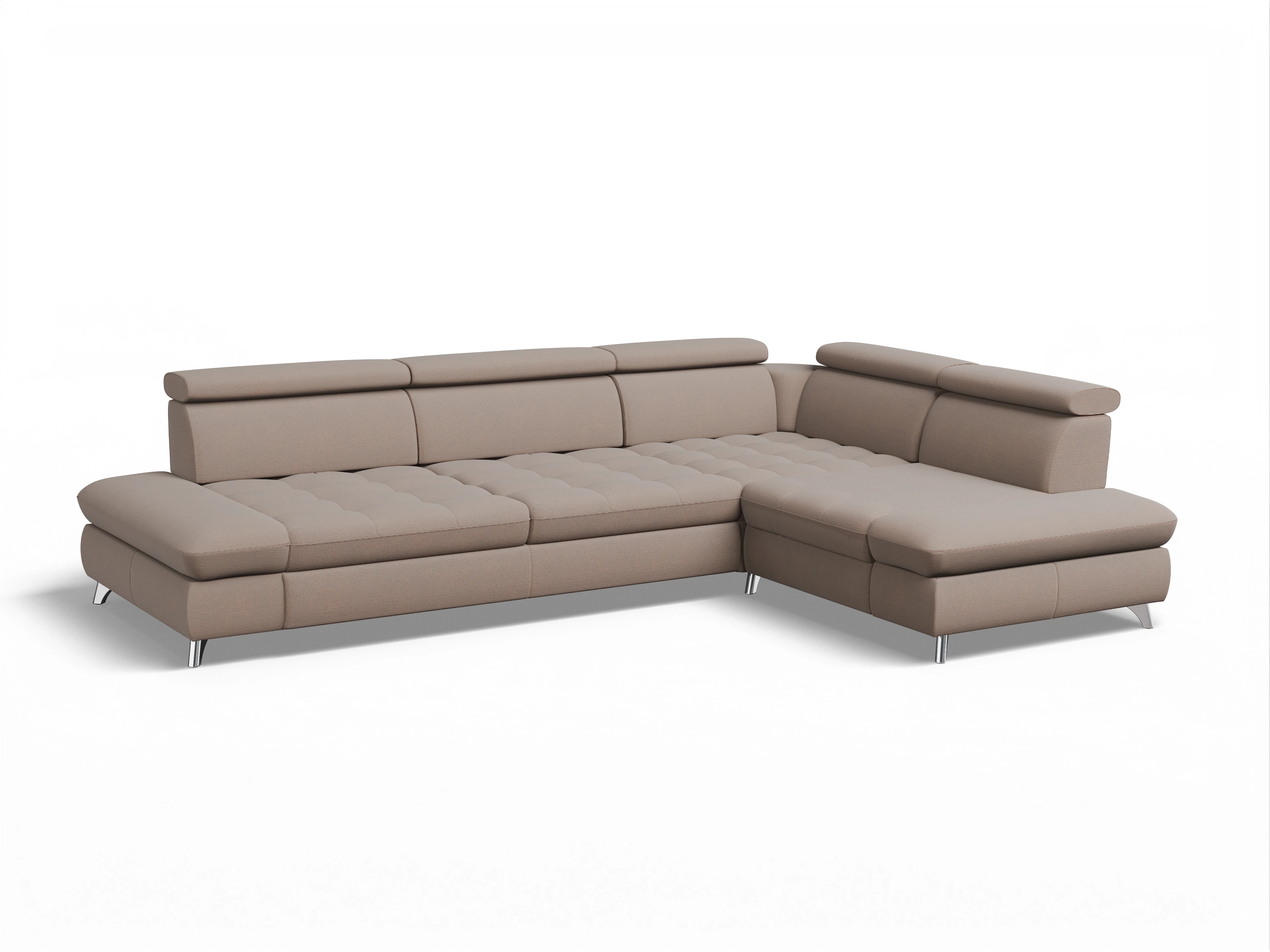 Ansicht des Produktes Memphis Stoff Ecksofa rechts mit Armlehne in Stoff Braun
