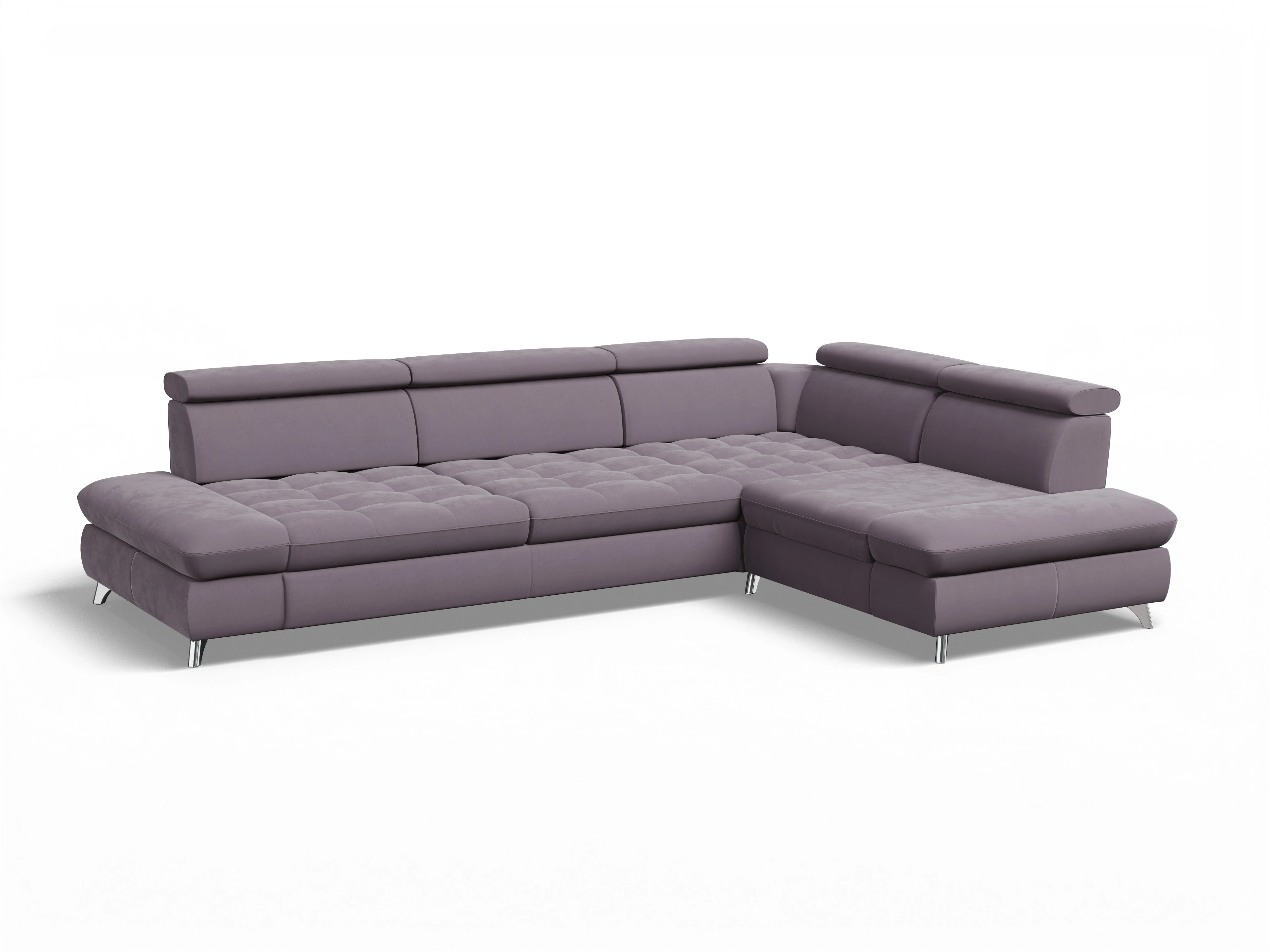 Ansicht des Produktes Memphis Stoff Ecksofa rechts mit Armlehne in Stoff Lila