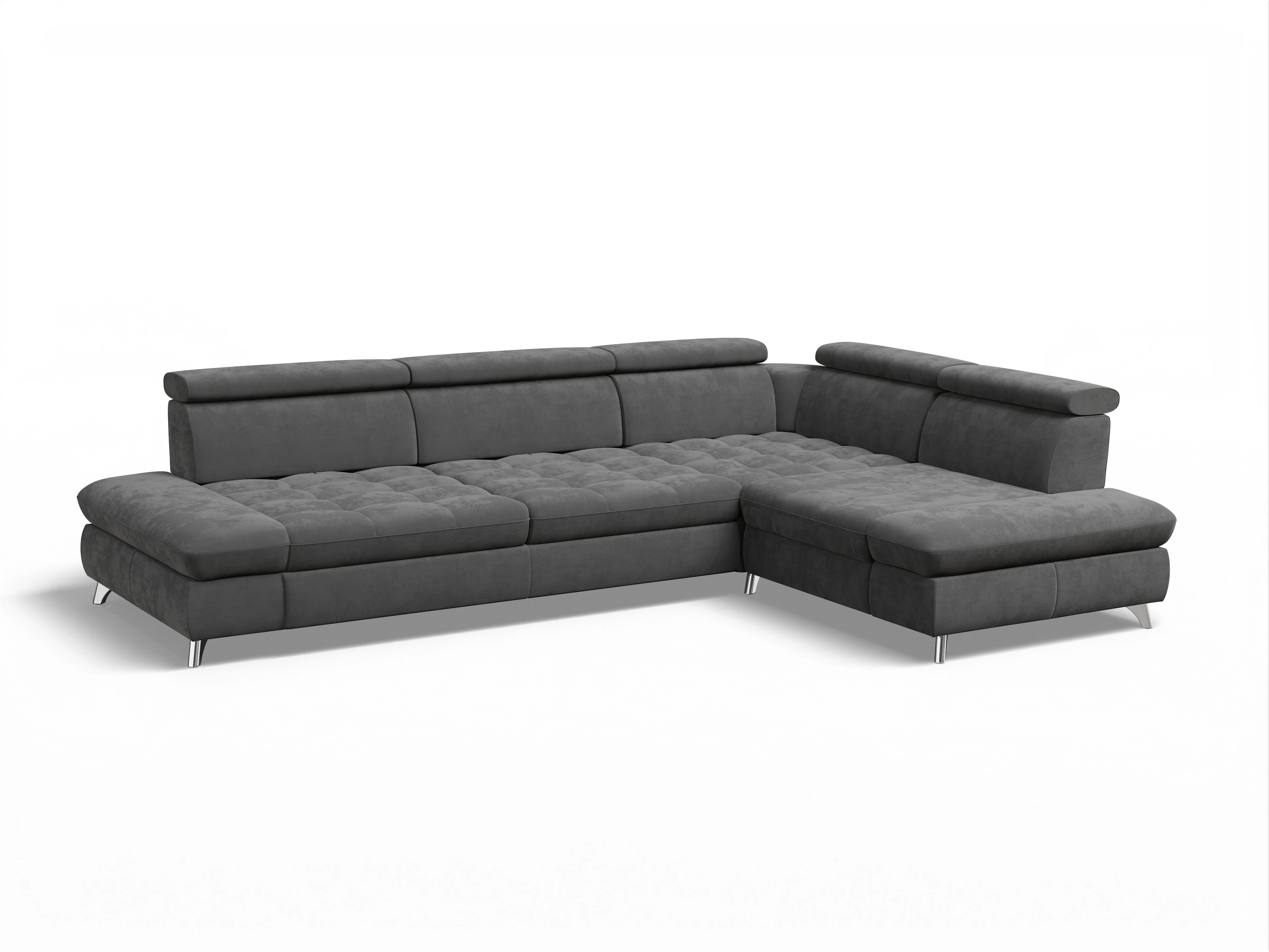 Ansicht des Produktes Memphis Stoff Ecksofa rechts mit Armlehne in Stoff Grau