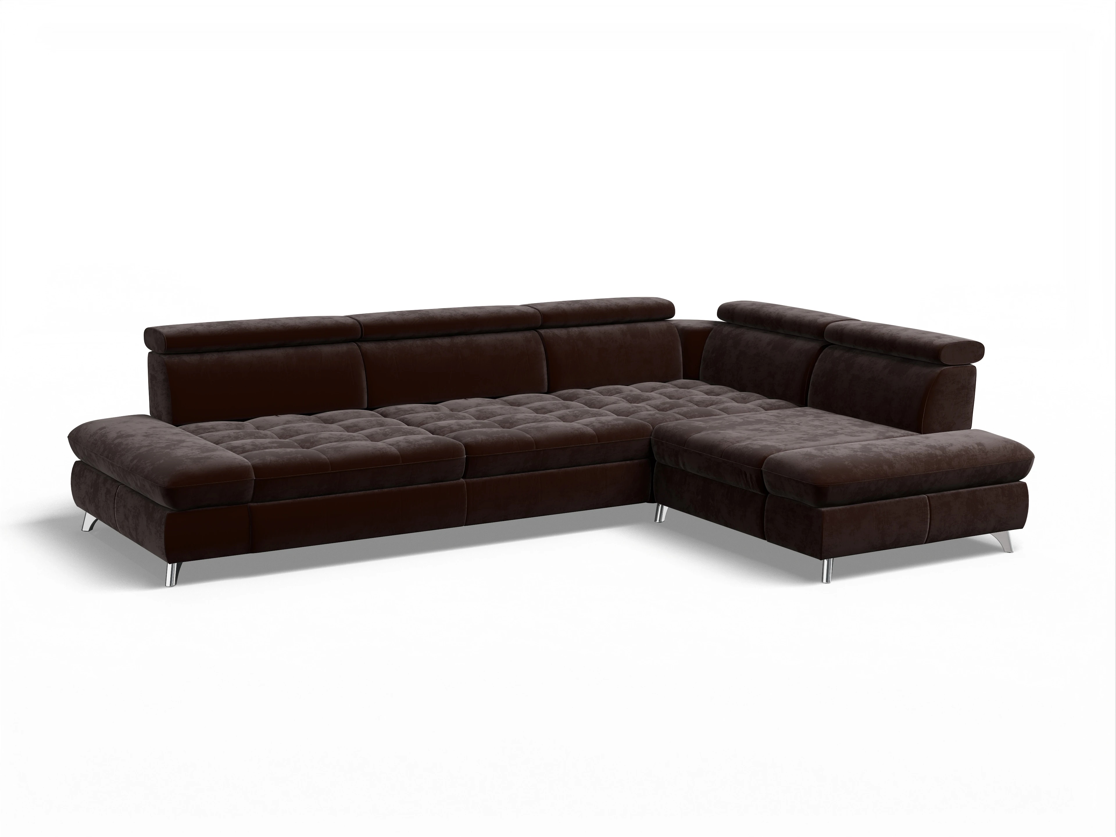 Ansicht des Produktes Memphis Stoff Ecksofa rechts mit Armlehne in Stoff Braun