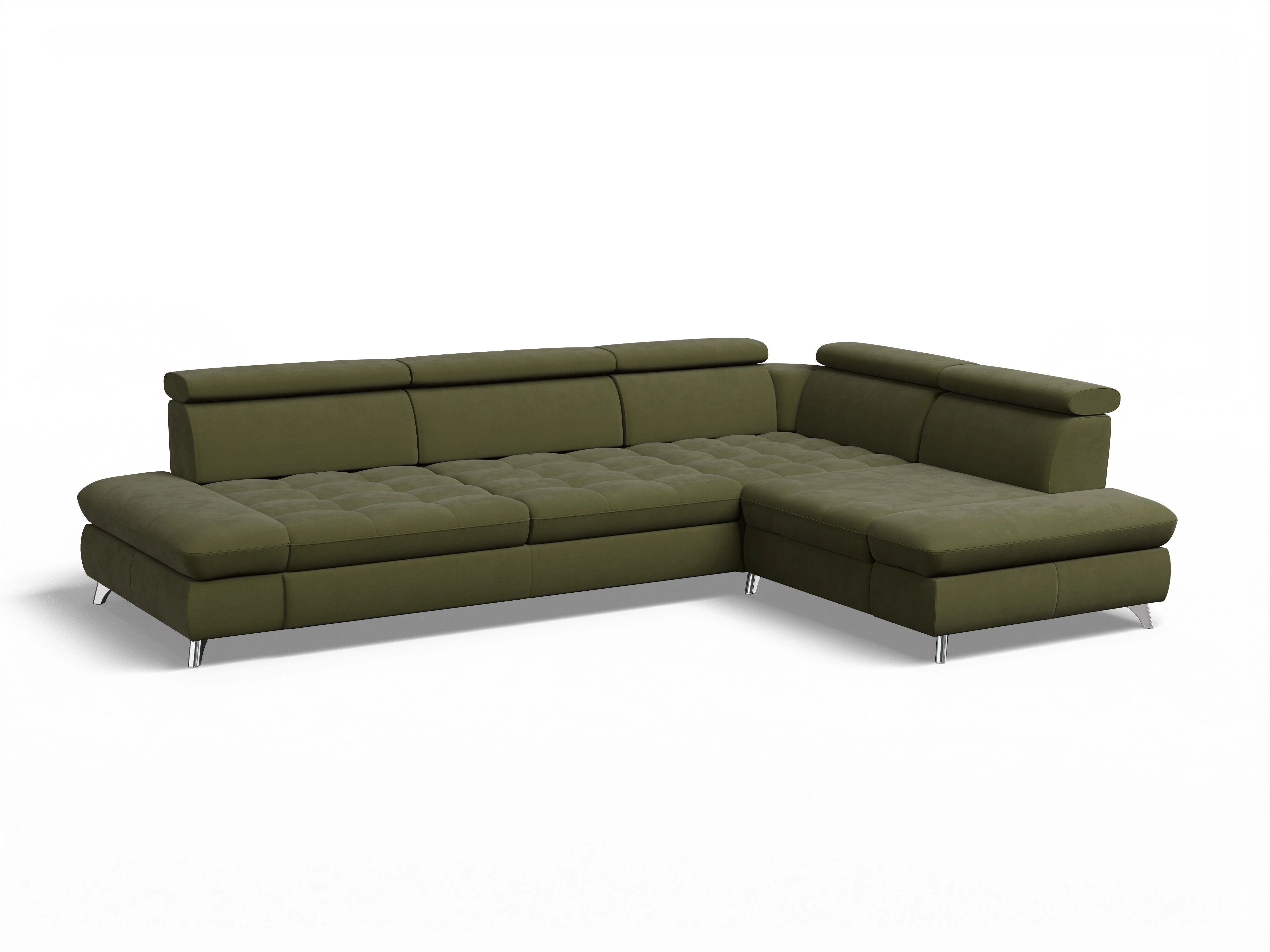 Ansicht des Produktes Memphis Stoff Ecksofa rechts mit Armlehne in Stoff Grün