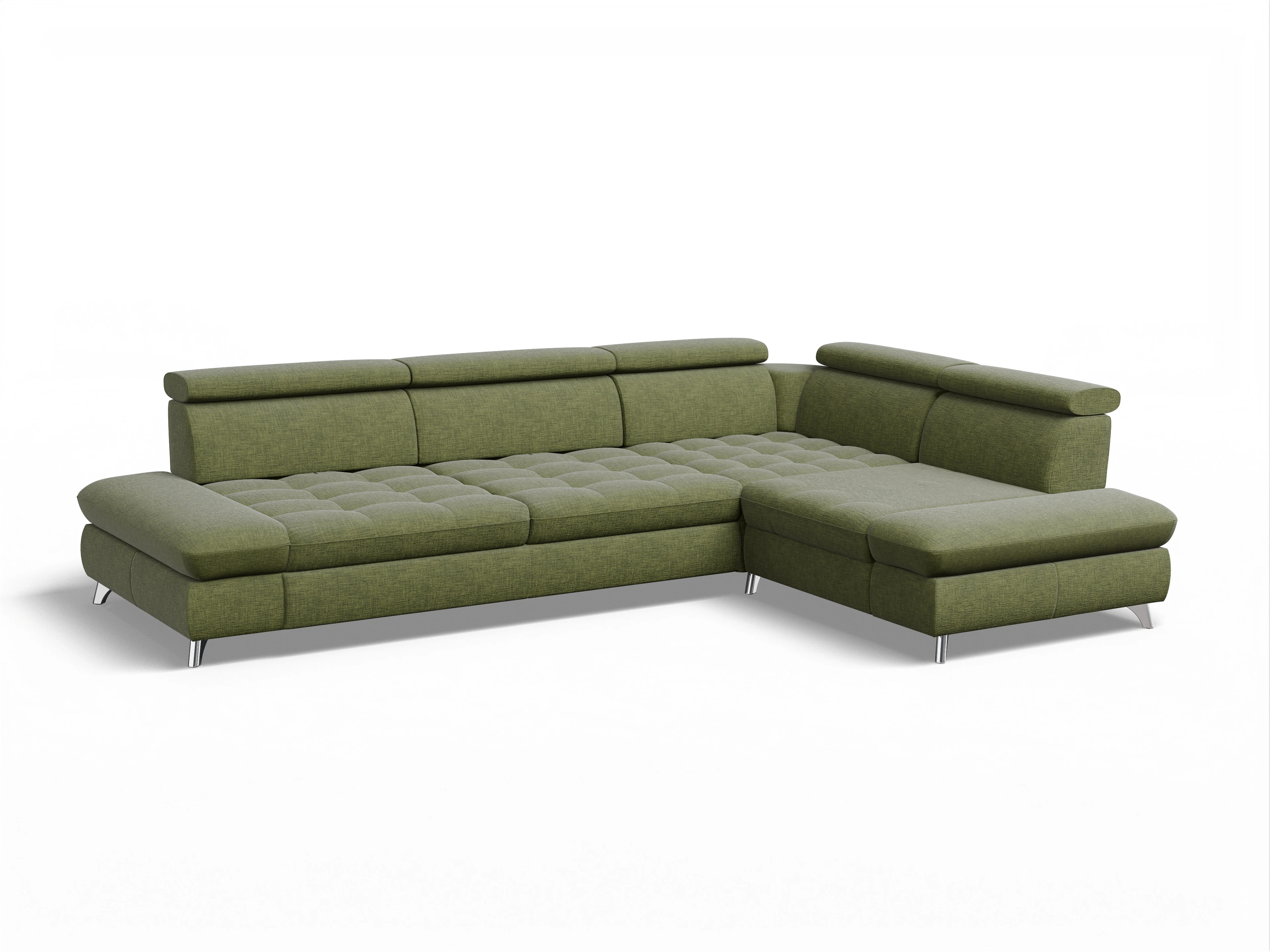 Ansicht des Produktes Memphis Stoff Ecksofa rechts mit Armlehne in Stoff Grün