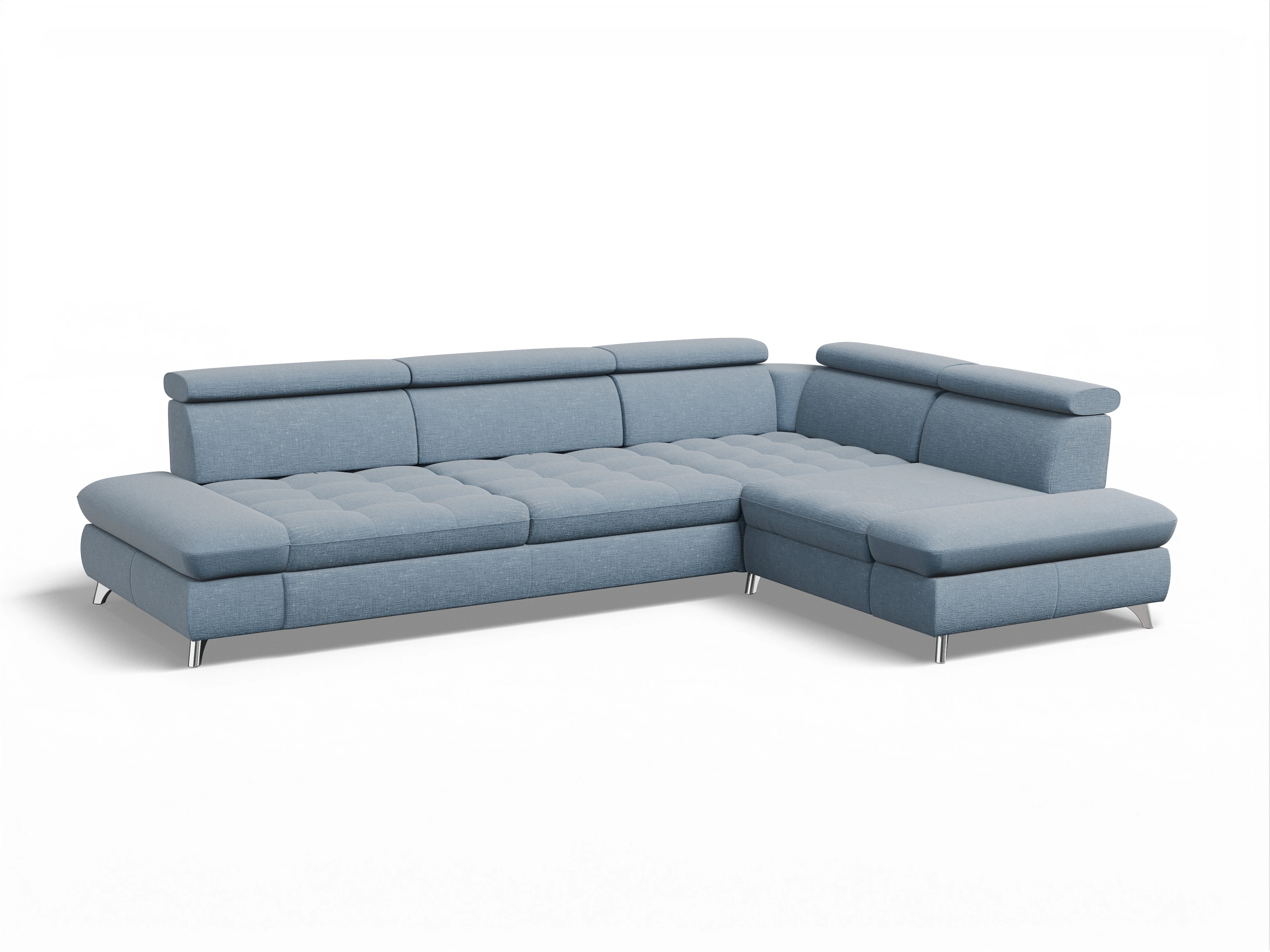 Ansicht des Produktes Memphis Stoff Ecksofa rechts mit Armlehne in Stoff Blau