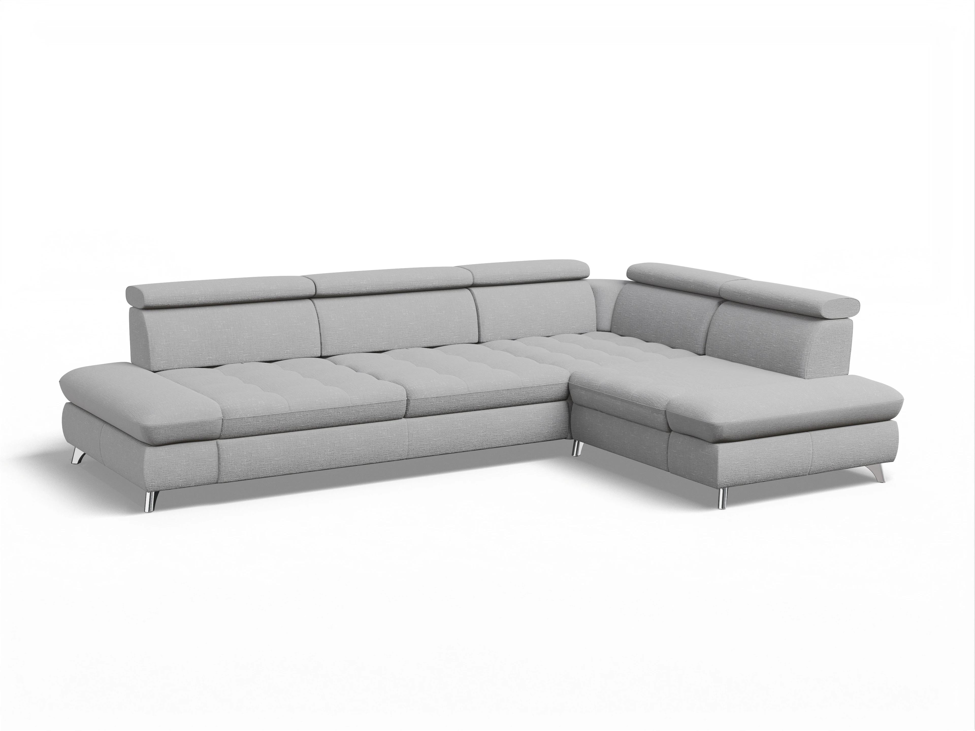 Ansicht des Produktes Memphis Stoff Ecksofa rechts mit Armlehne in Stoff Grau